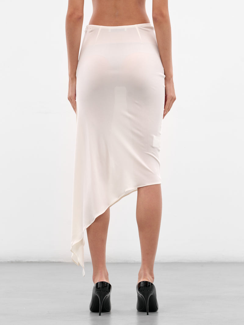 White Viscose Sheer Asymmetric Skirt (432-T04-WHITE)