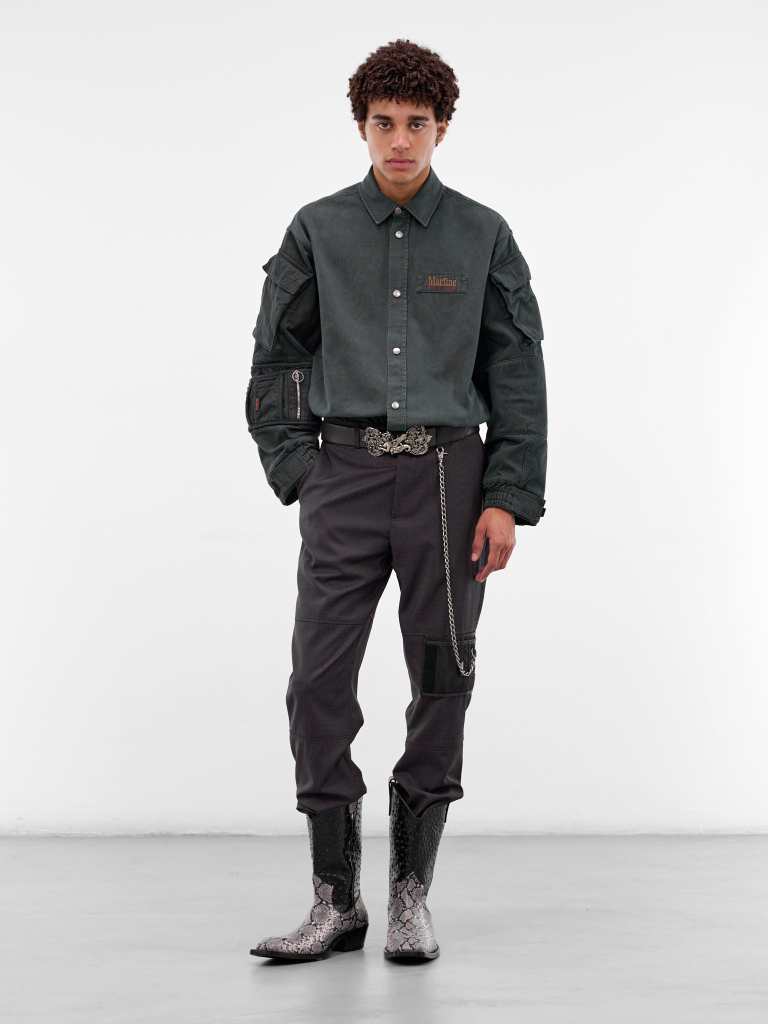 Black Stitched Wallet & Chain Pants (375WT16036-BLACK-PURPLE)