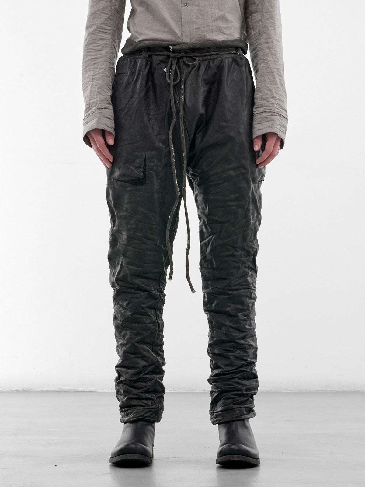 Black Bison Leather Sweatpants (4832-BLACK)