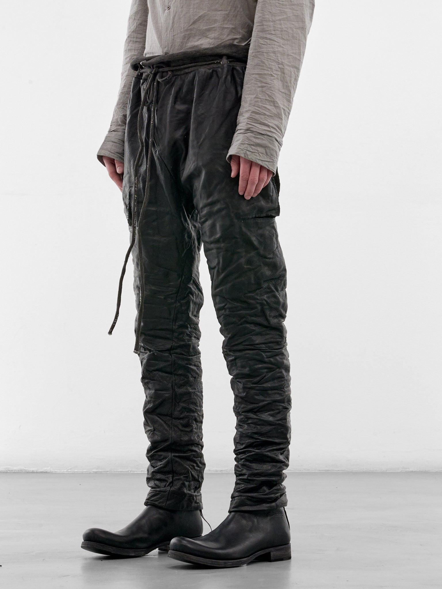 Black Bison Leather Sweatpants (4832-BLACK)