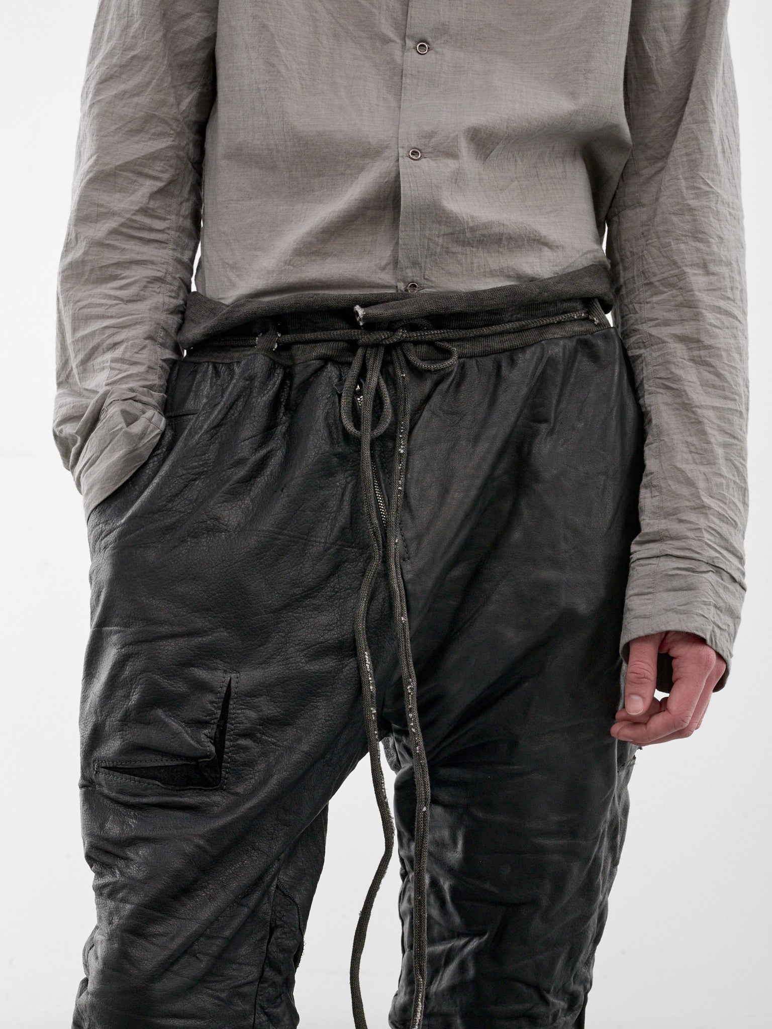 Black Bison Leather Sweatpants (4832-BLACK)