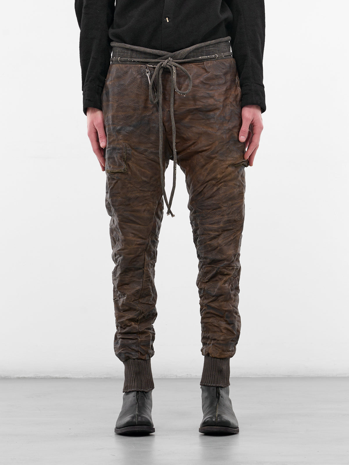 Brown Bison Leather Jogger Sweatpants (4918-GREY-BROWN)