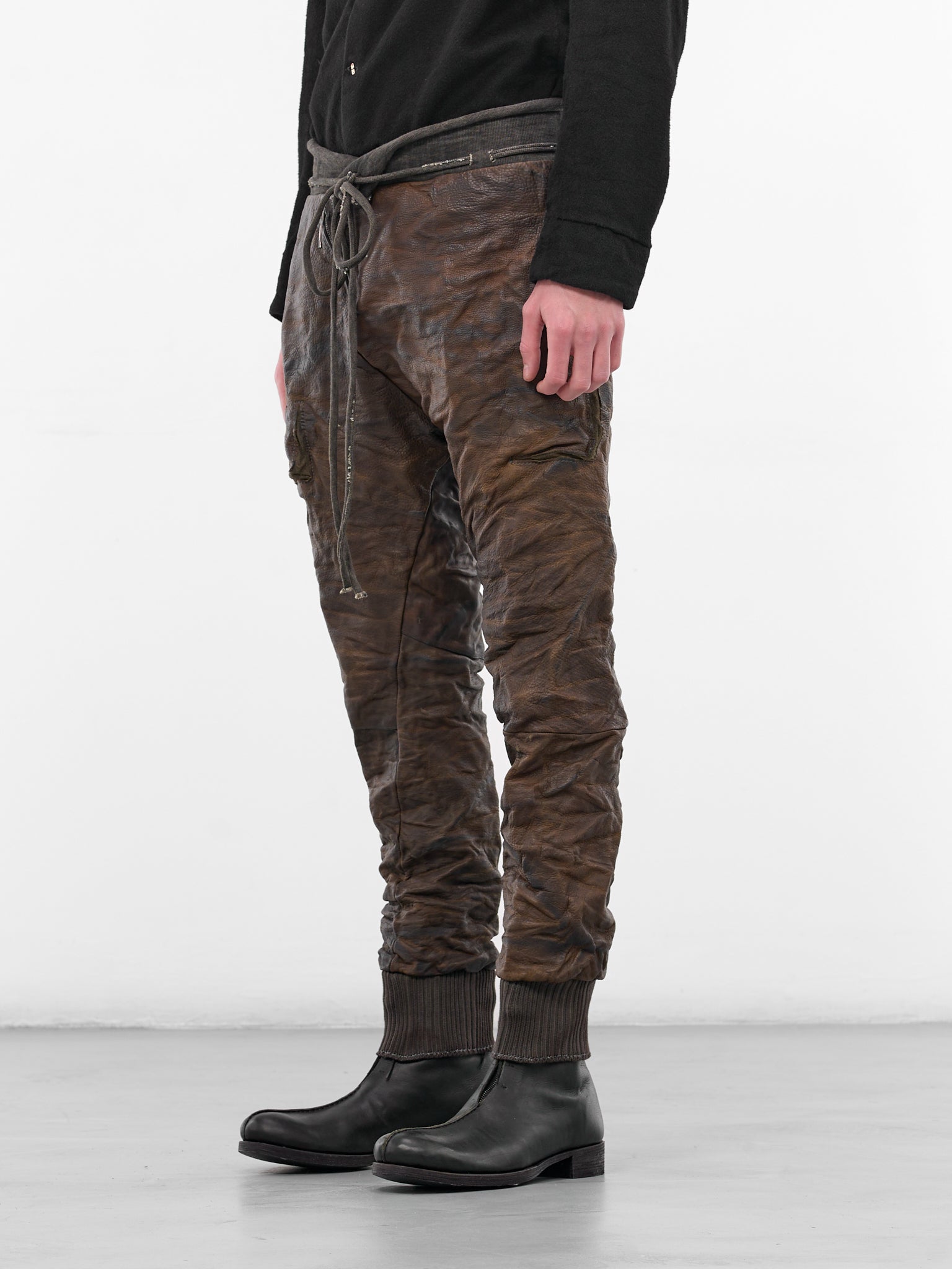 Brown Bison Leather Jogger Sweatpants (4918-GREY-BROWN)