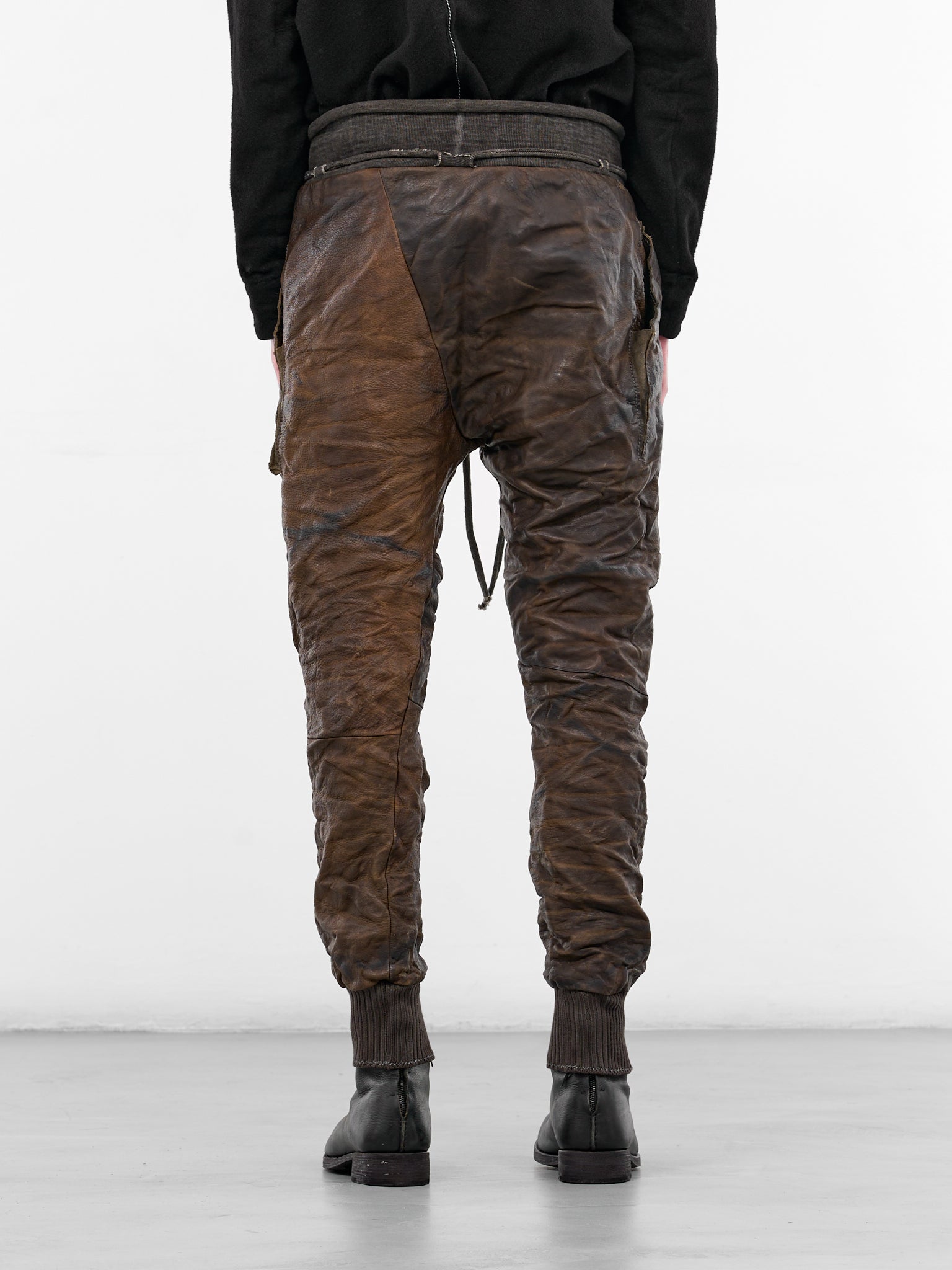 Brown Bison Leather Jogger Sweatpants (4918-GREY-BROWN)