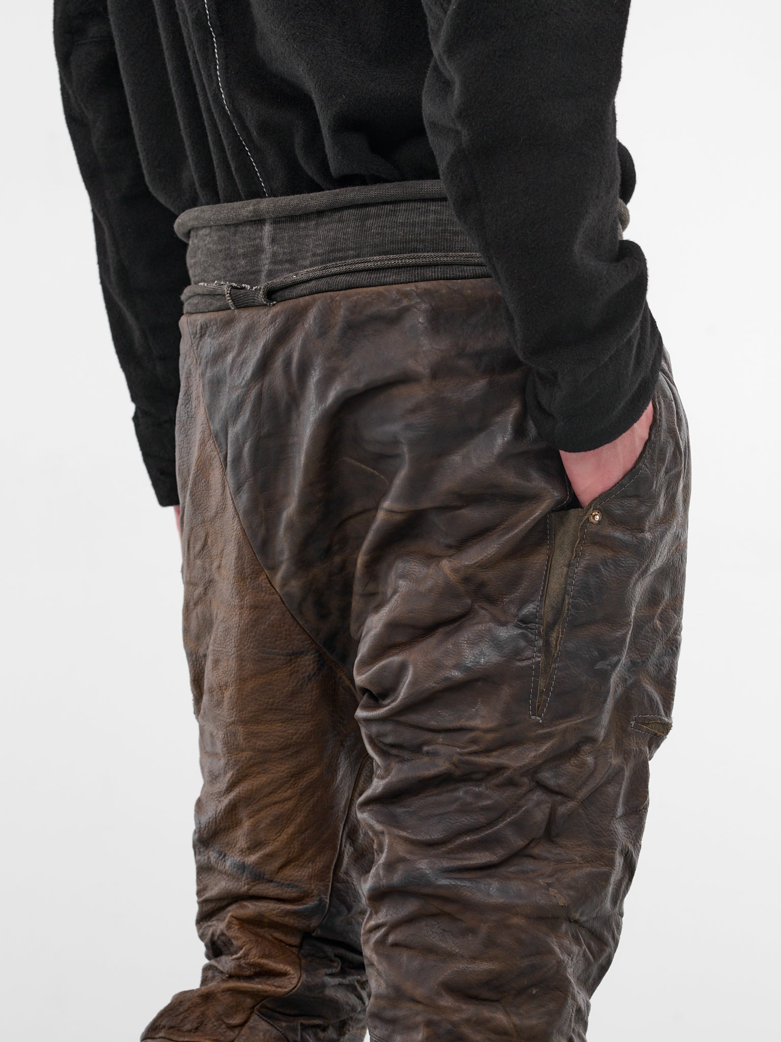 Brown Bison Leather Jogger Sweatpants (4918-GREY-BROWN)