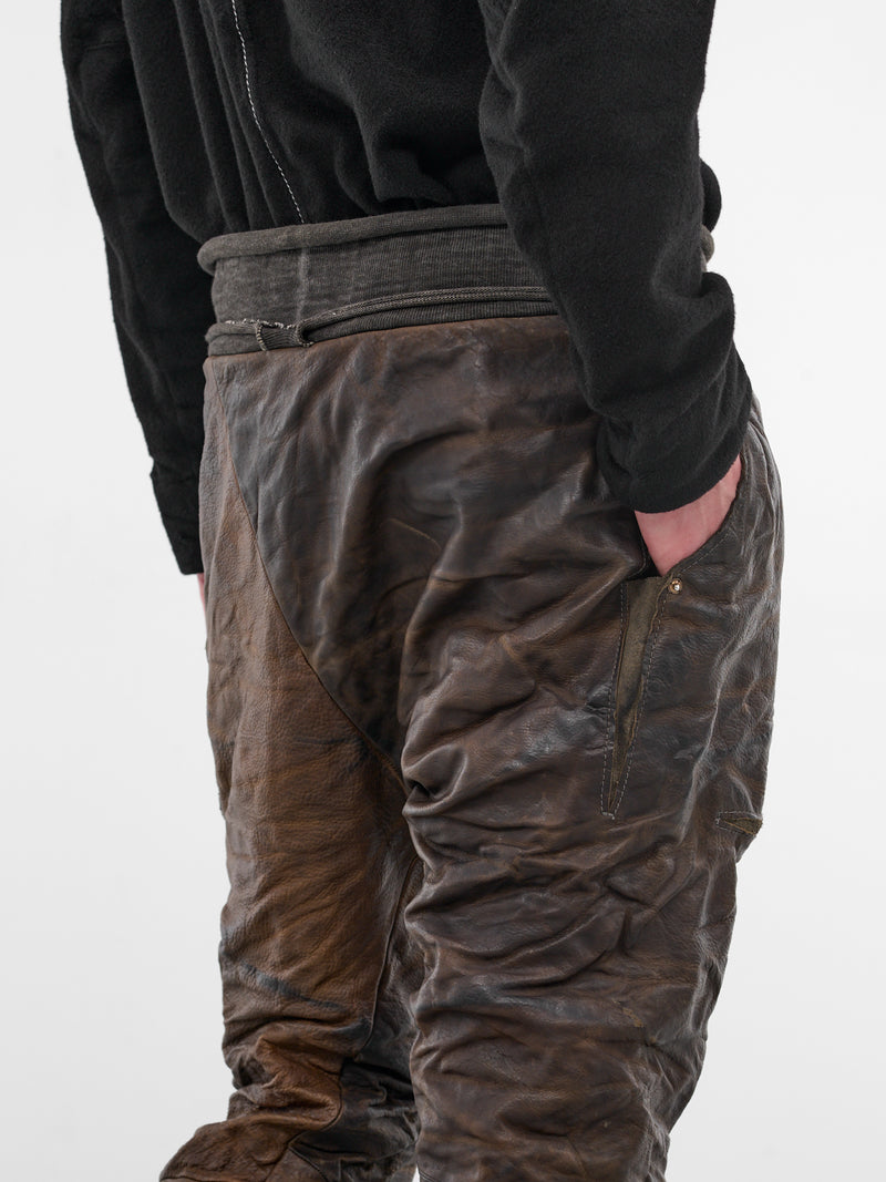 Brown Bison Leather Jogger Sweatpants (4918-GREY-BROWN)