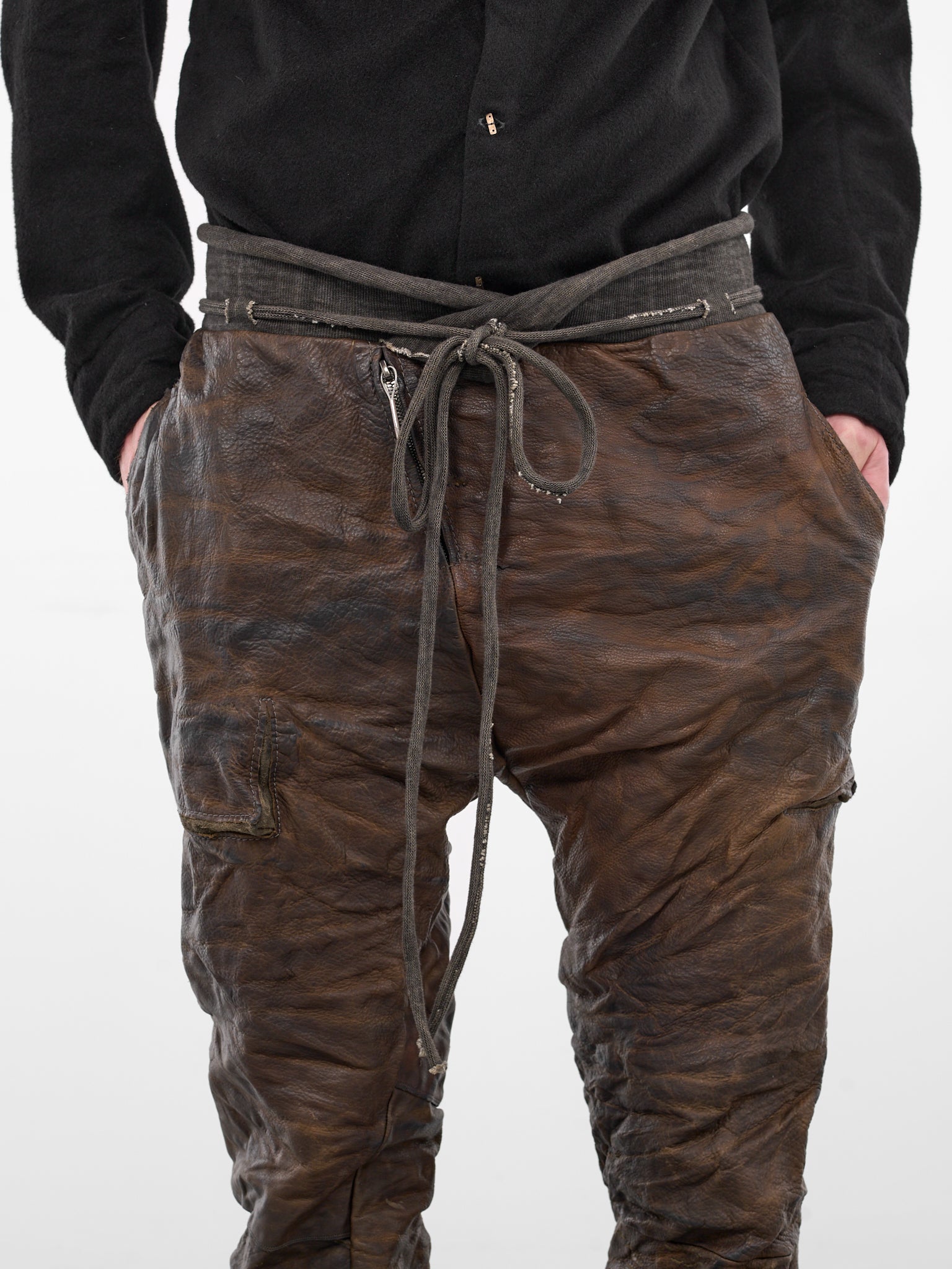 Brown Bison Leather Jogger Sweatpants (4918-GREY-BROWN)