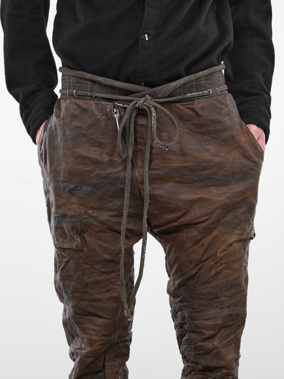 Brown Bison Leather Jogger Sweatpants (4918-GREY-BROWN)