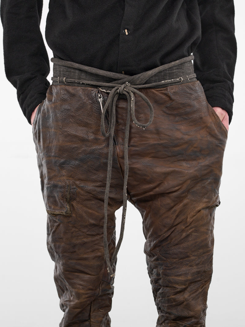 Brown Bison Leather Jogger Sweatpants (4918-GREY-BROWN)