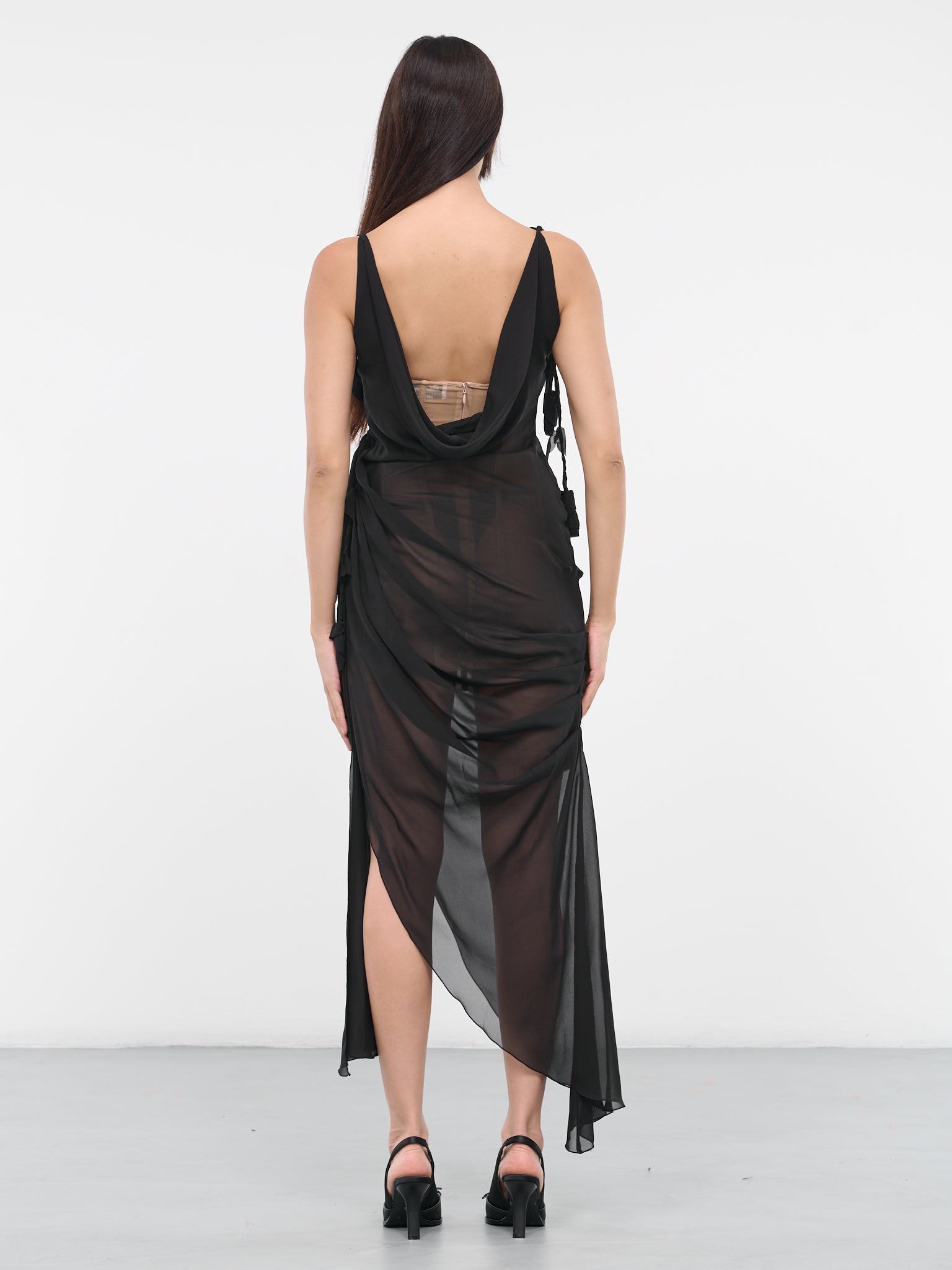 Draped Silk Dress (4A082A-C9908-NERO-CAMMELL)