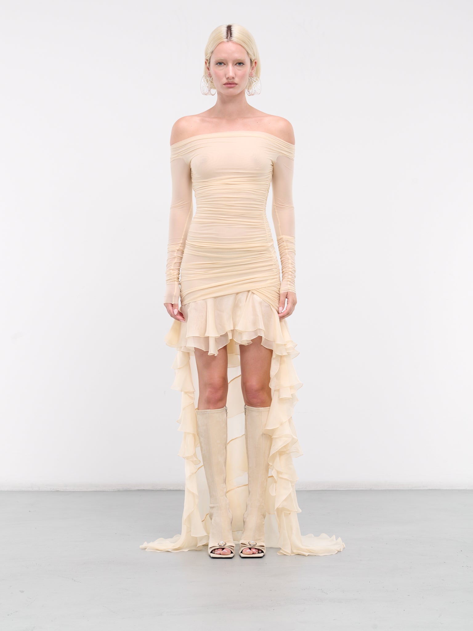 Chiffon Ruffle Dress (4A097A-N0832-CREAM)