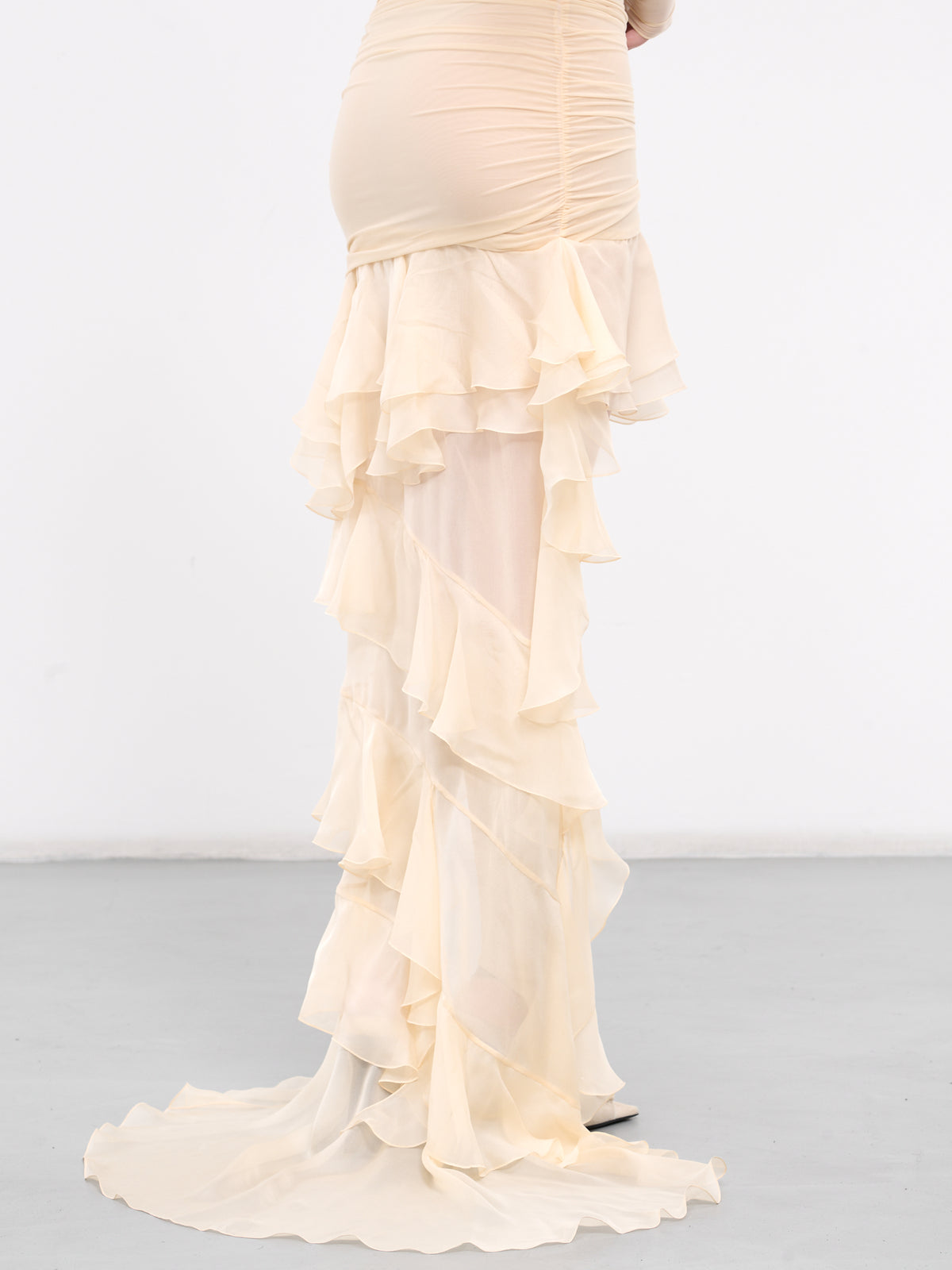 Chiffon Ruffle Dress (4A097A-N0832-CREAM)