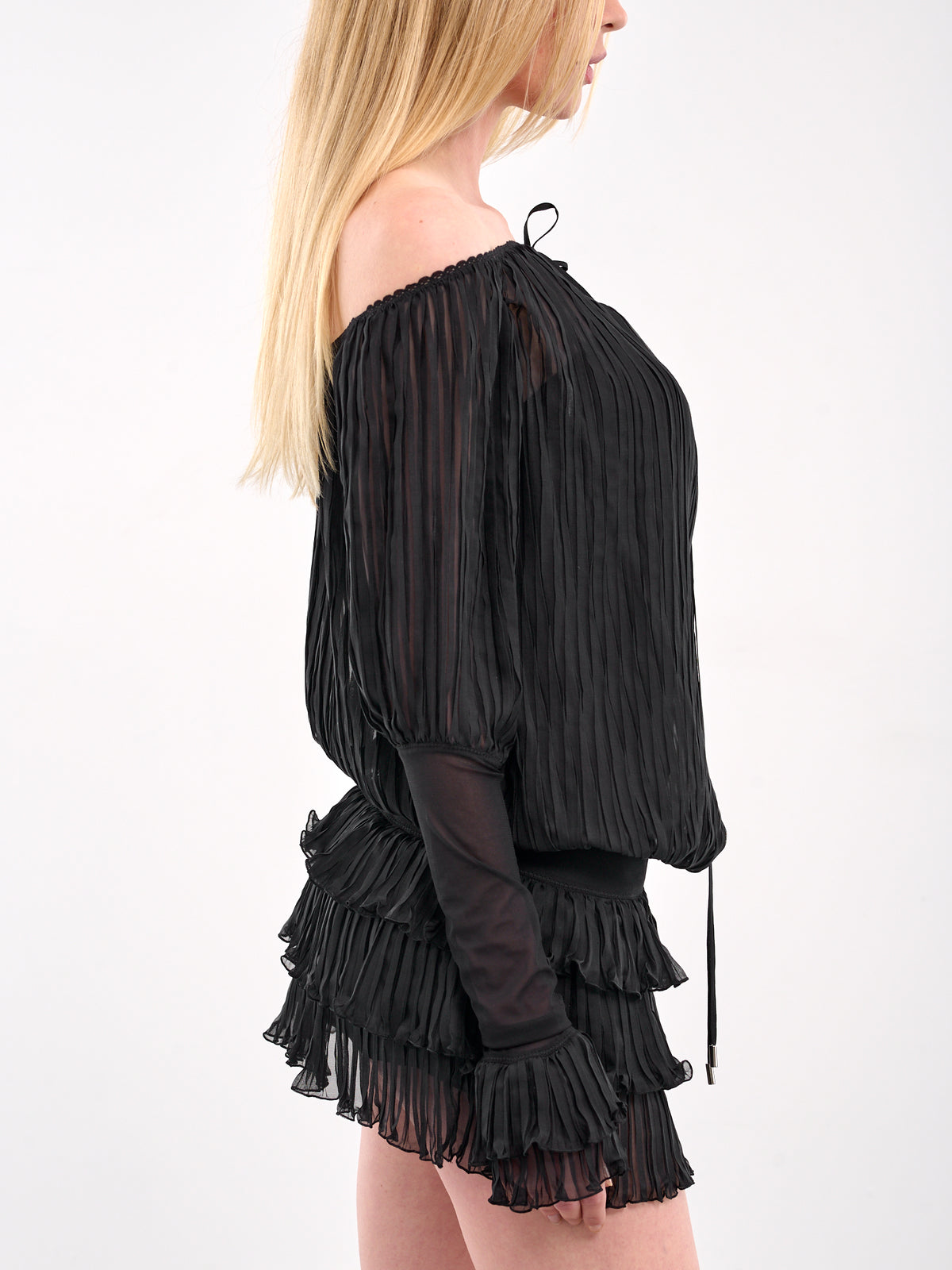 Pleated Ruffle Mini Dress (4A243A-N0990-BLACK)