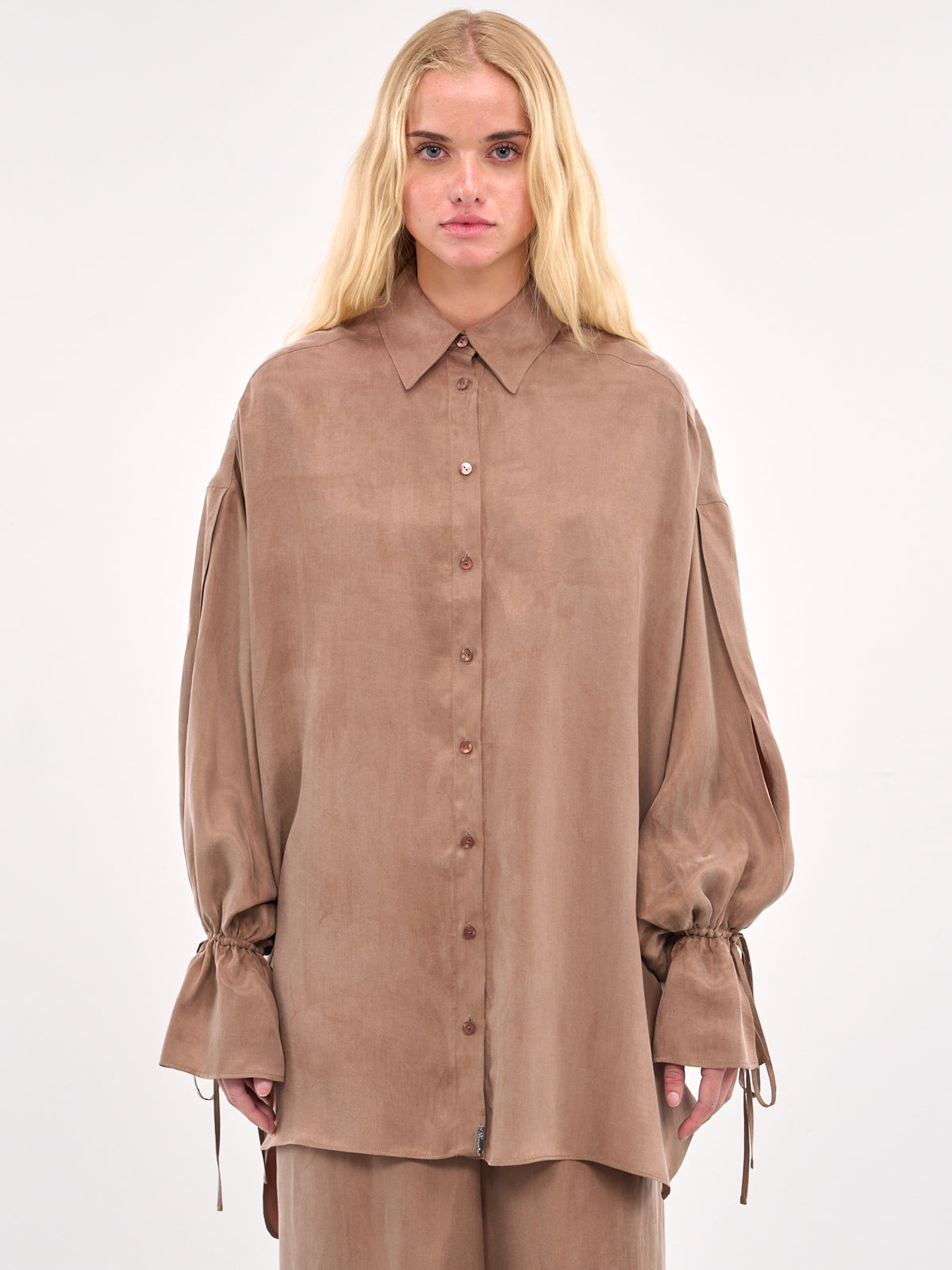 Button-Up Washed Gabardine Shirt (4A274A-N0555-BEAR-BROWN)