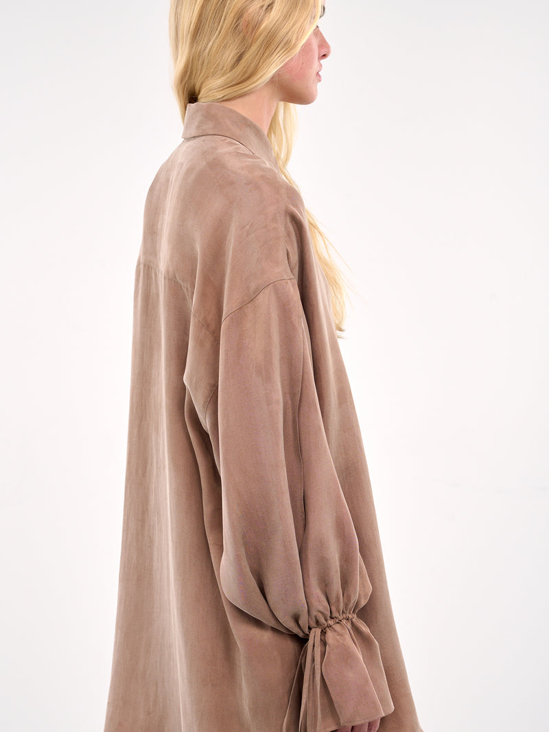 Button-Up Washed Gabardine Shirt (4A274A-N0555-BEAR-BROWN)