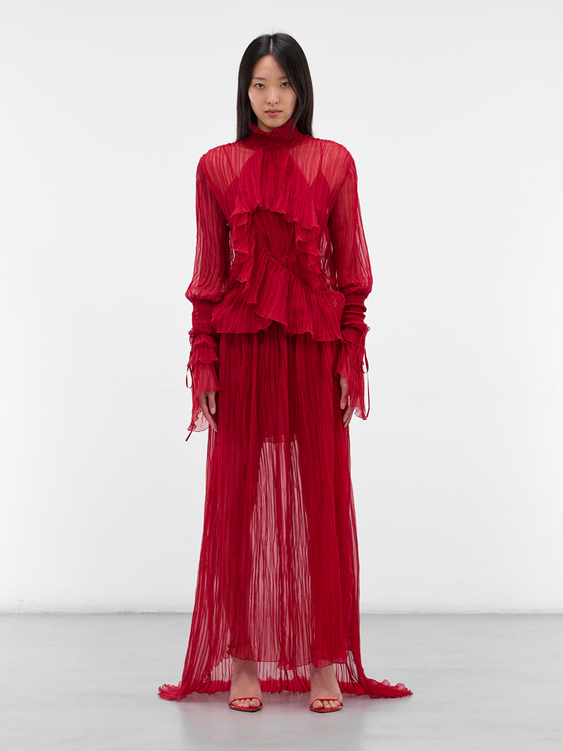 Red Silk Chiffon Layered Dress (4A327A-N0315-RED-CHILI-PEPPER)