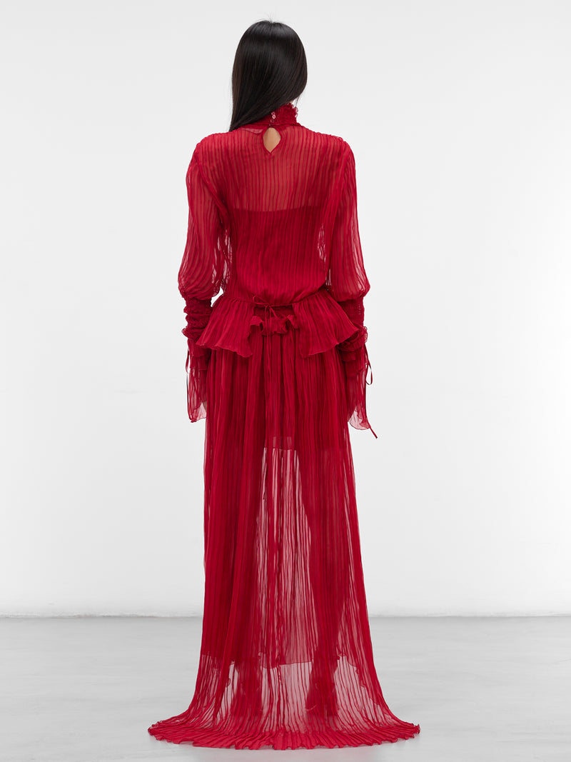 Red Silk Chiffon Layered Dress (4A327A-N0315-RED-CHILI-PEPPER)