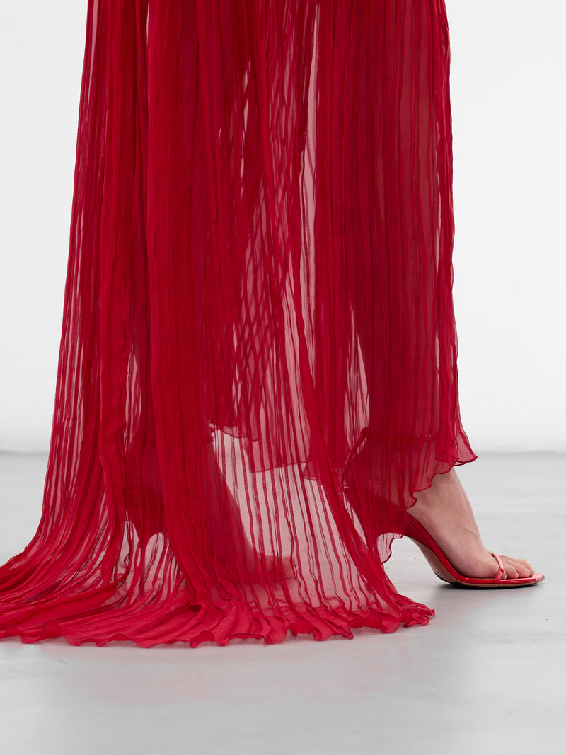 Red Silk Chiffon Layered Dress (4A327A-N0315-RED-CHILI-PEPPER)