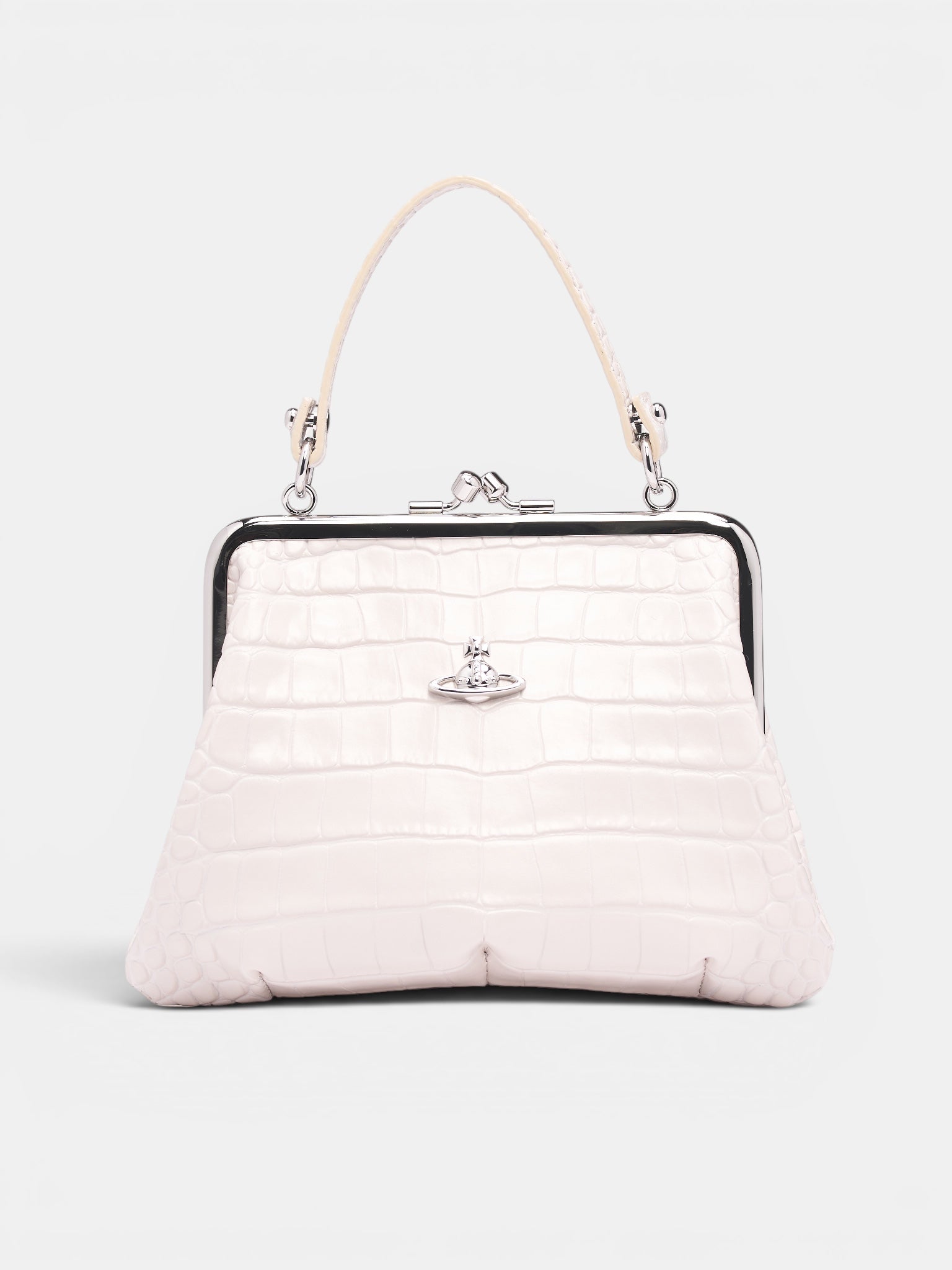 White Crocodile-Embossed Leather Bag (4B010007W-L0098-PEARL-WHITE)