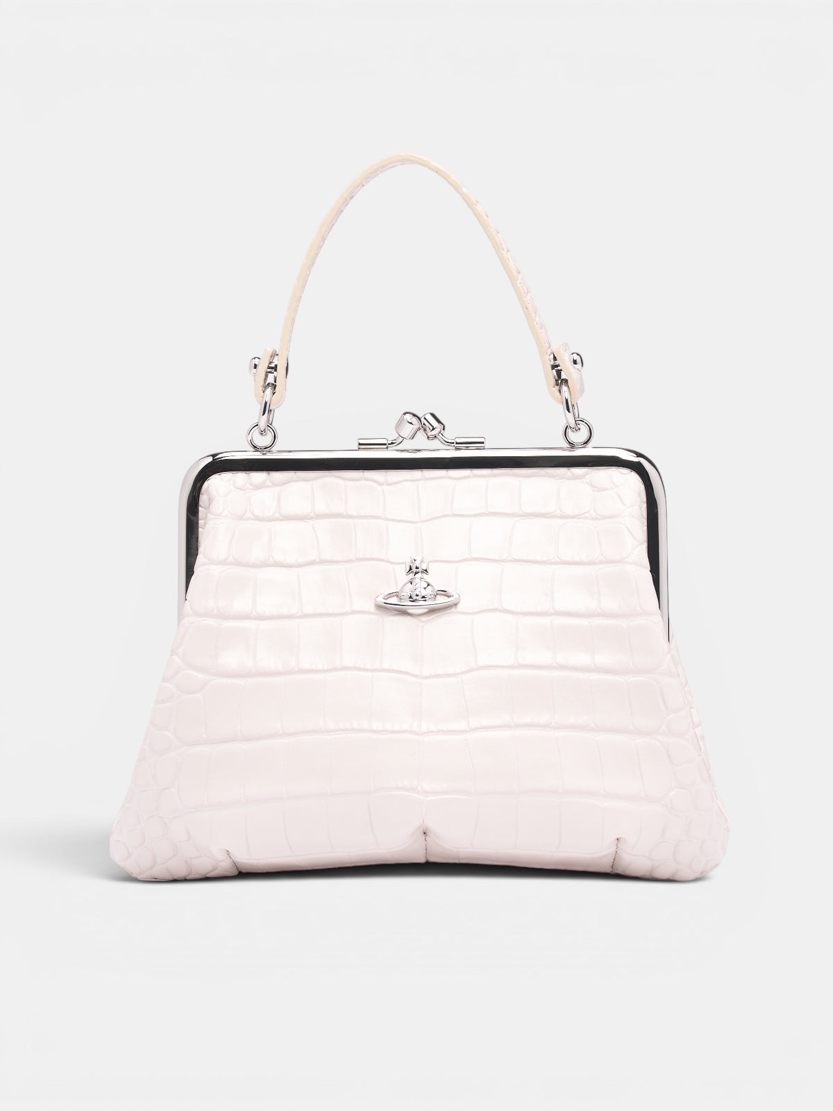 White Crocodile-Embossed Leather Bag (4B010007W-L0098-PEARL-WHITE)