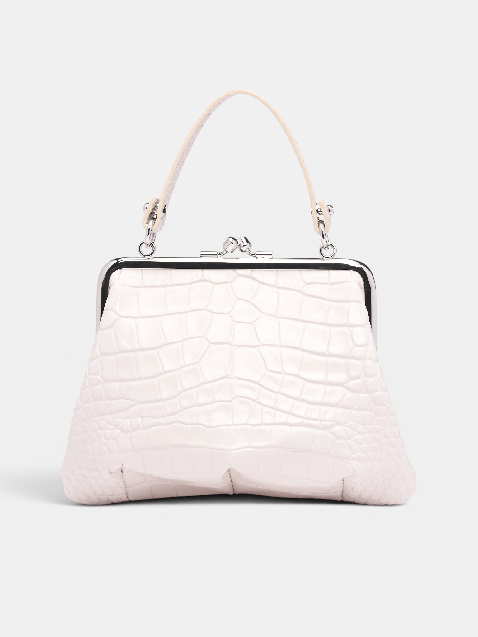 White Crocodile-Embossed Leather Bag (4B010007W-L0098-PEARL-WHITE)