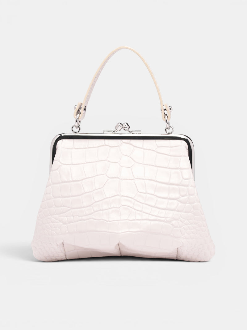 White Crocodile-Embossed Leather Bag (4B010007W-L0098-PEARL-WHITE)