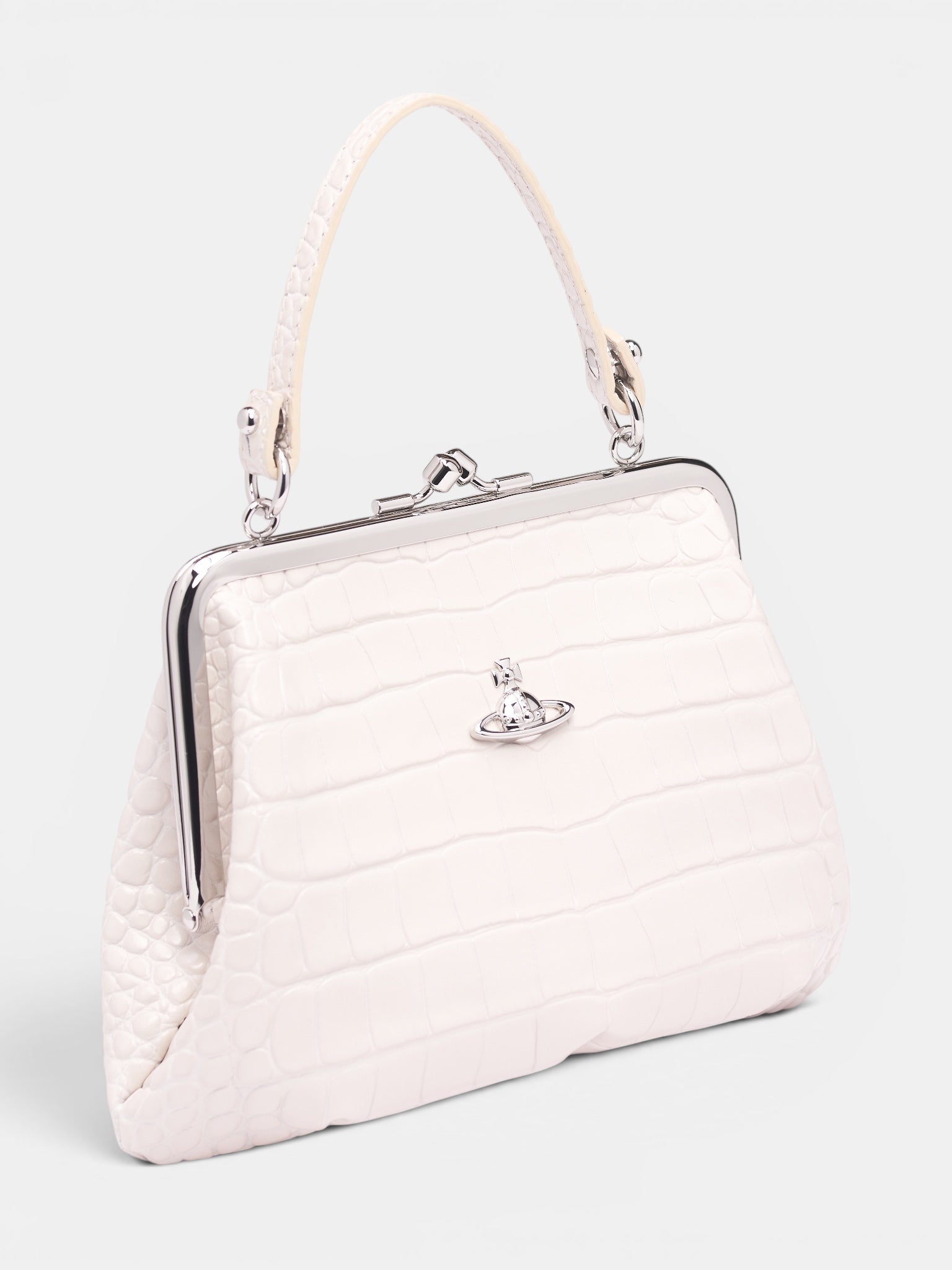 White Crocodile-Embossed Leather Bag (4B010007W-L0098-PEARL-WHITE)