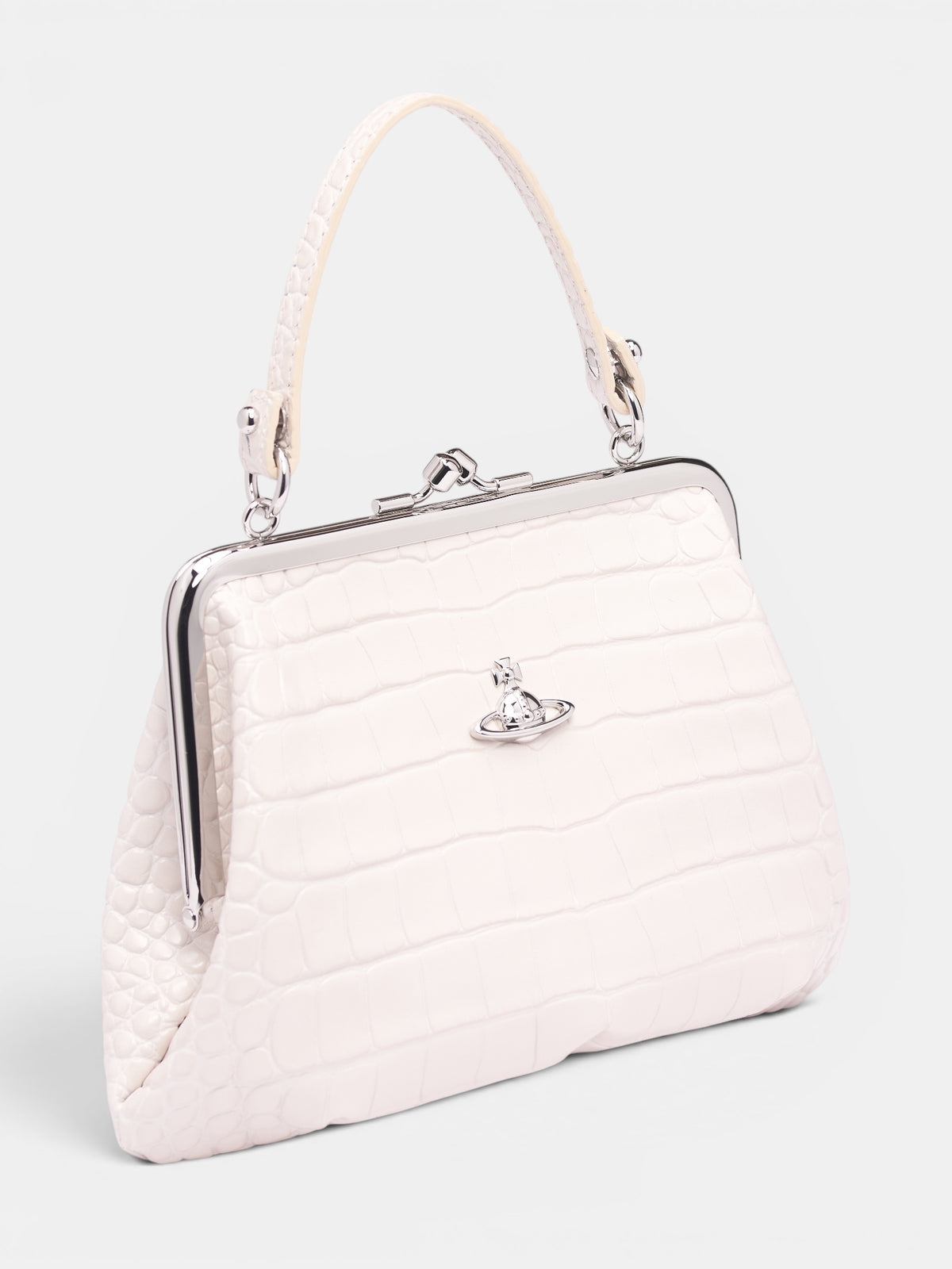 White Crocodile-Embossed Leather Bag (4B010007W-L0098-PEARL-WHITE)