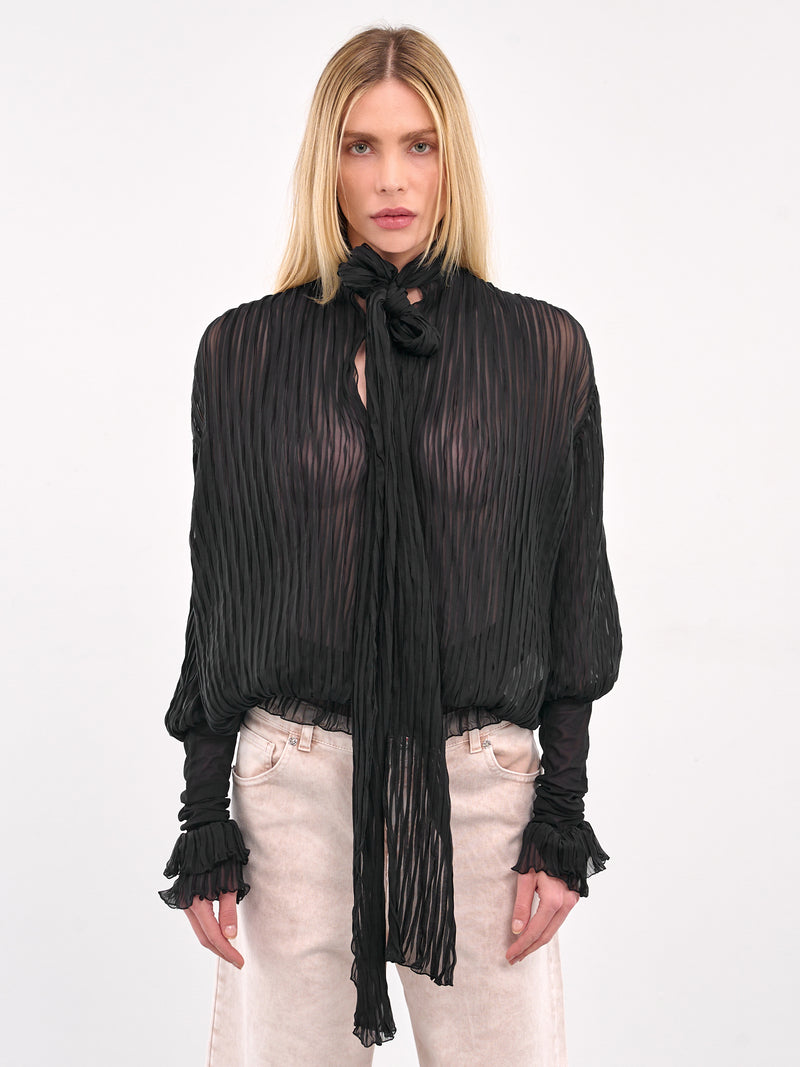 Pleated Ruffle Blouse (4C135A-N0990-BLACK)