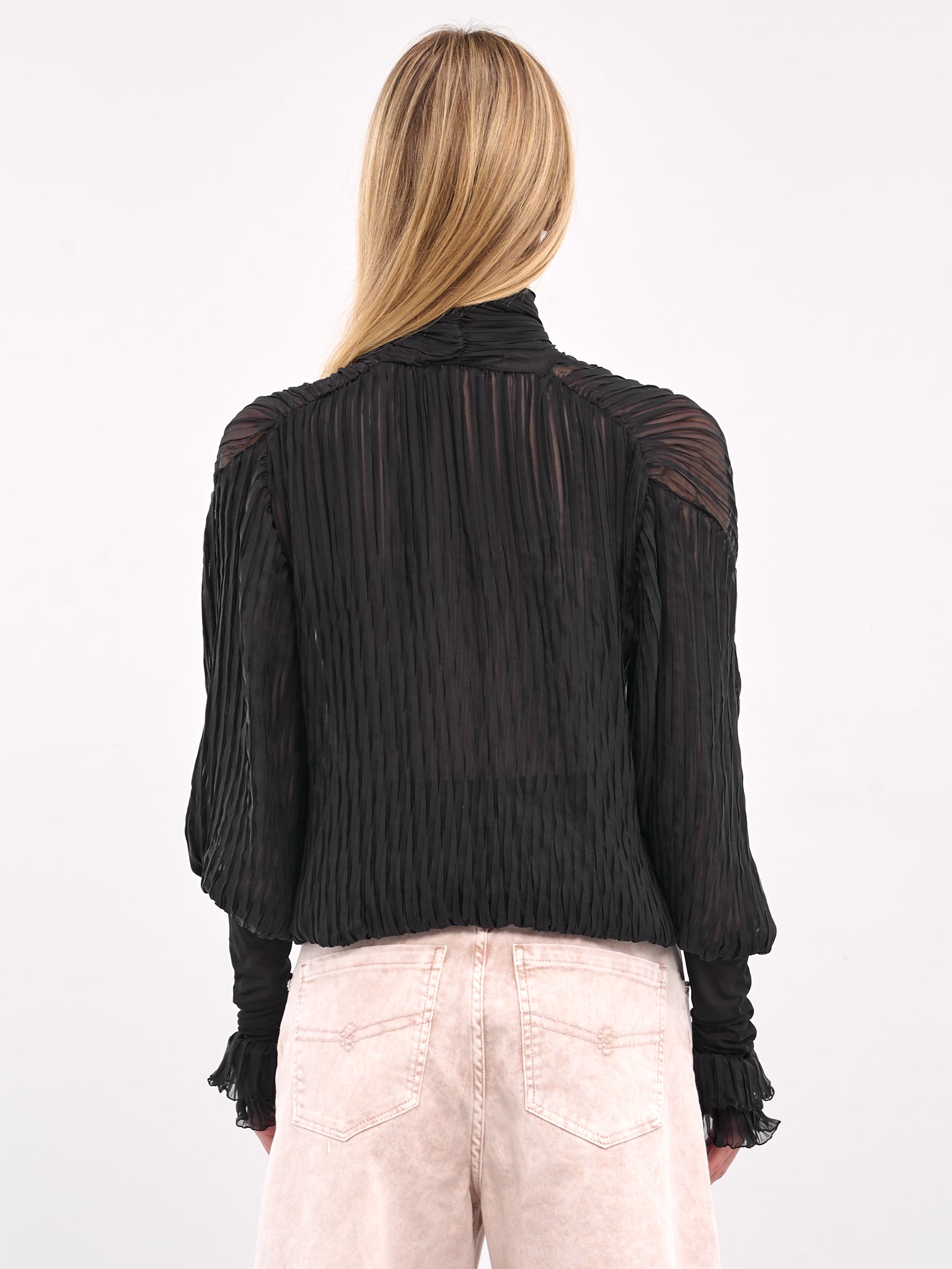 Pleated Ruffle Blouse (4C135A-N0990-BLACK)