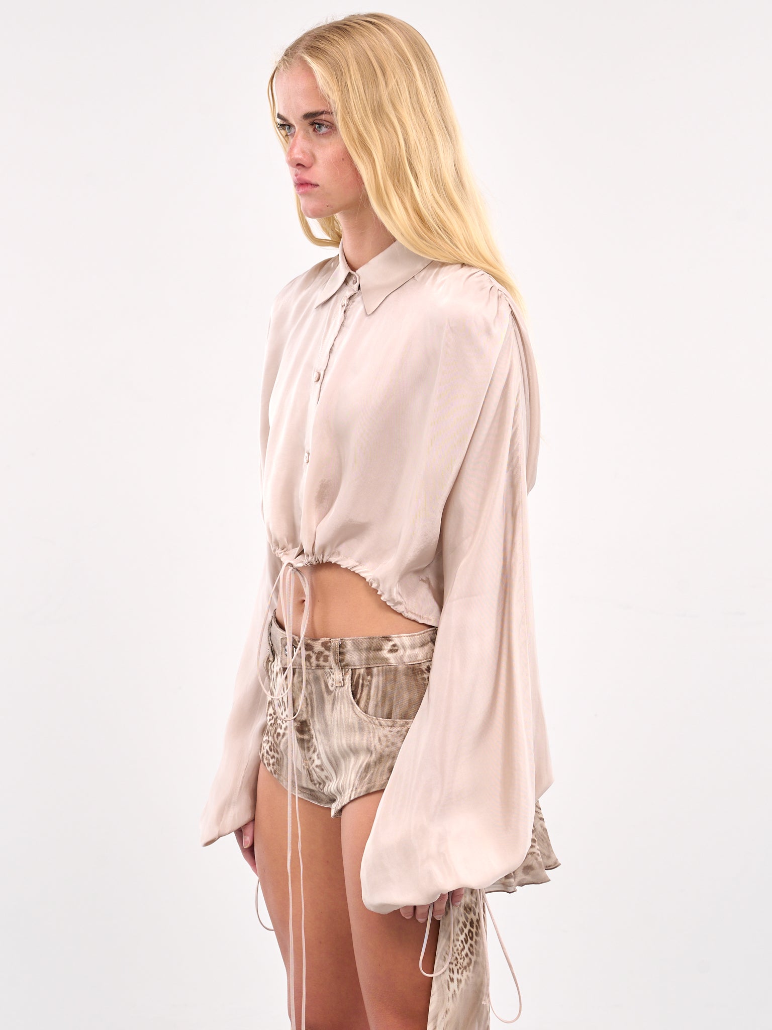 Self-Tie Cropped Shirt (4C164A-N0143-WIND-ROSE)