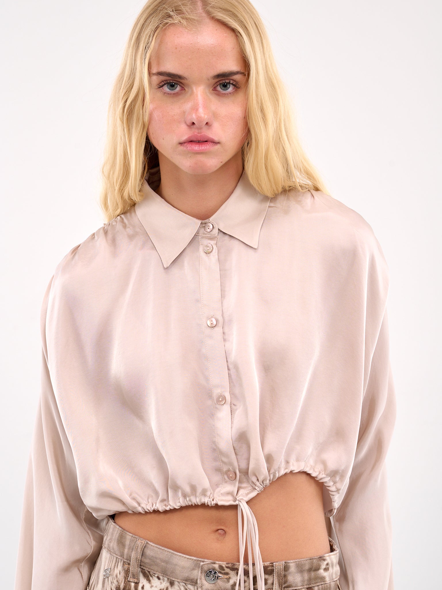 Self-Tie Cropped Shirt (4C164A-N0143-WIND-ROSE)