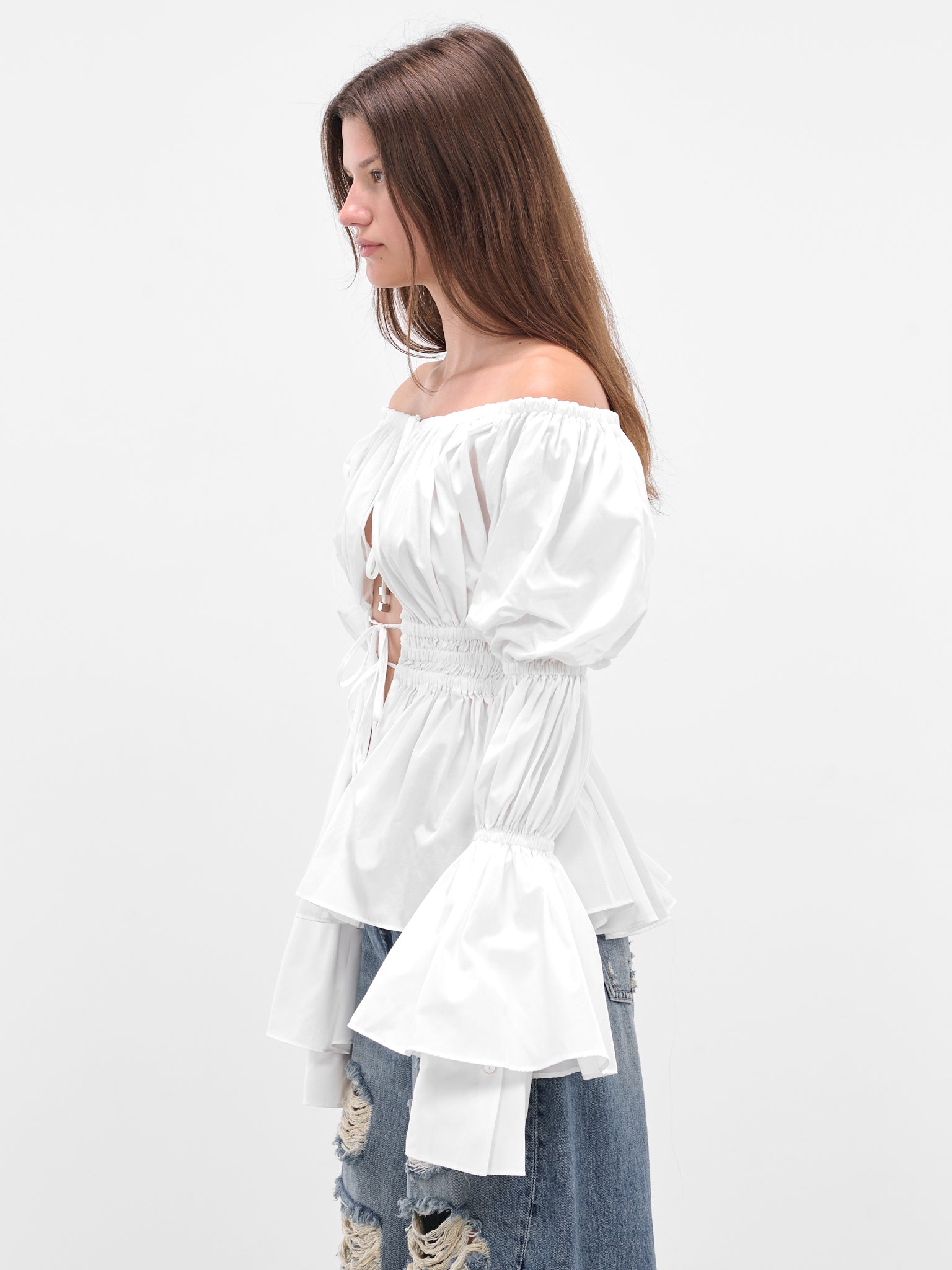 White Taffeta Ruffled Blouse (4C195A-N0102-WHITE-PEARL)