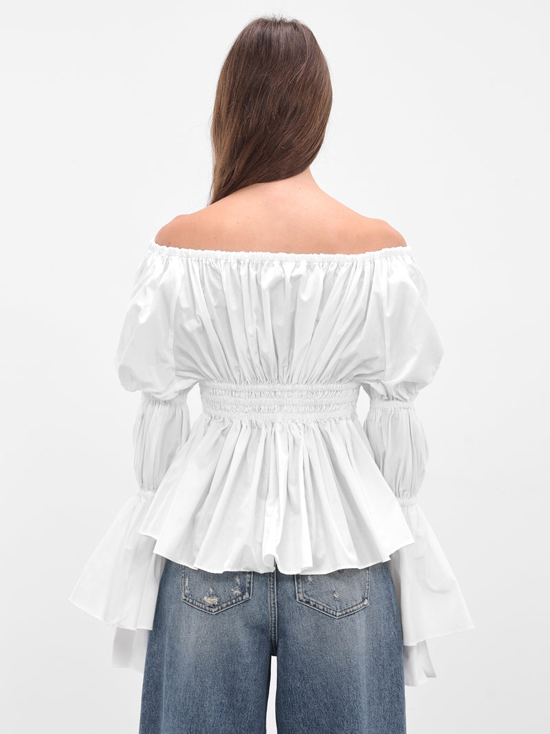 White Taffeta Ruffled Blouse (4C195A-N0102-WHITE-PEARL)