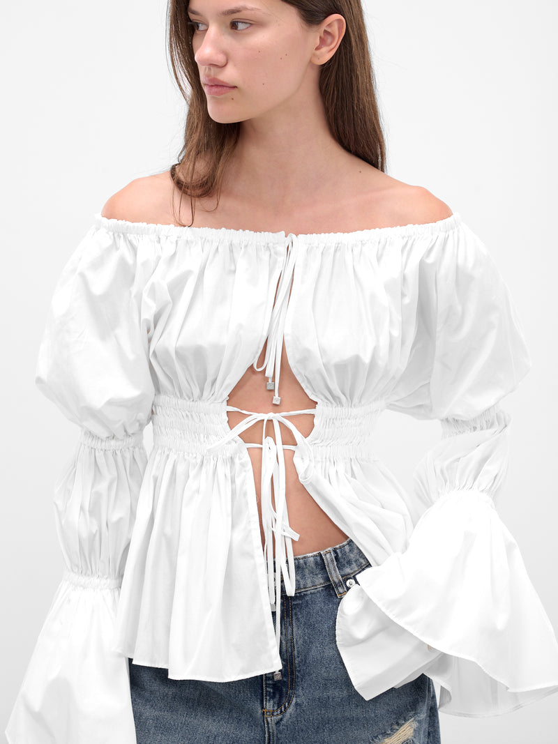 White Taffeta Ruffled Blouse (4C195A-N0102-WHITE-PEARL)