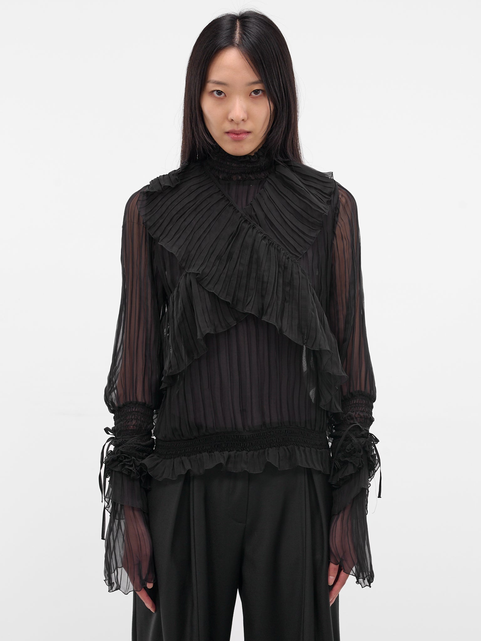 Black Silk Chiffon Layered Top (4C198A-N0990-BLACK)