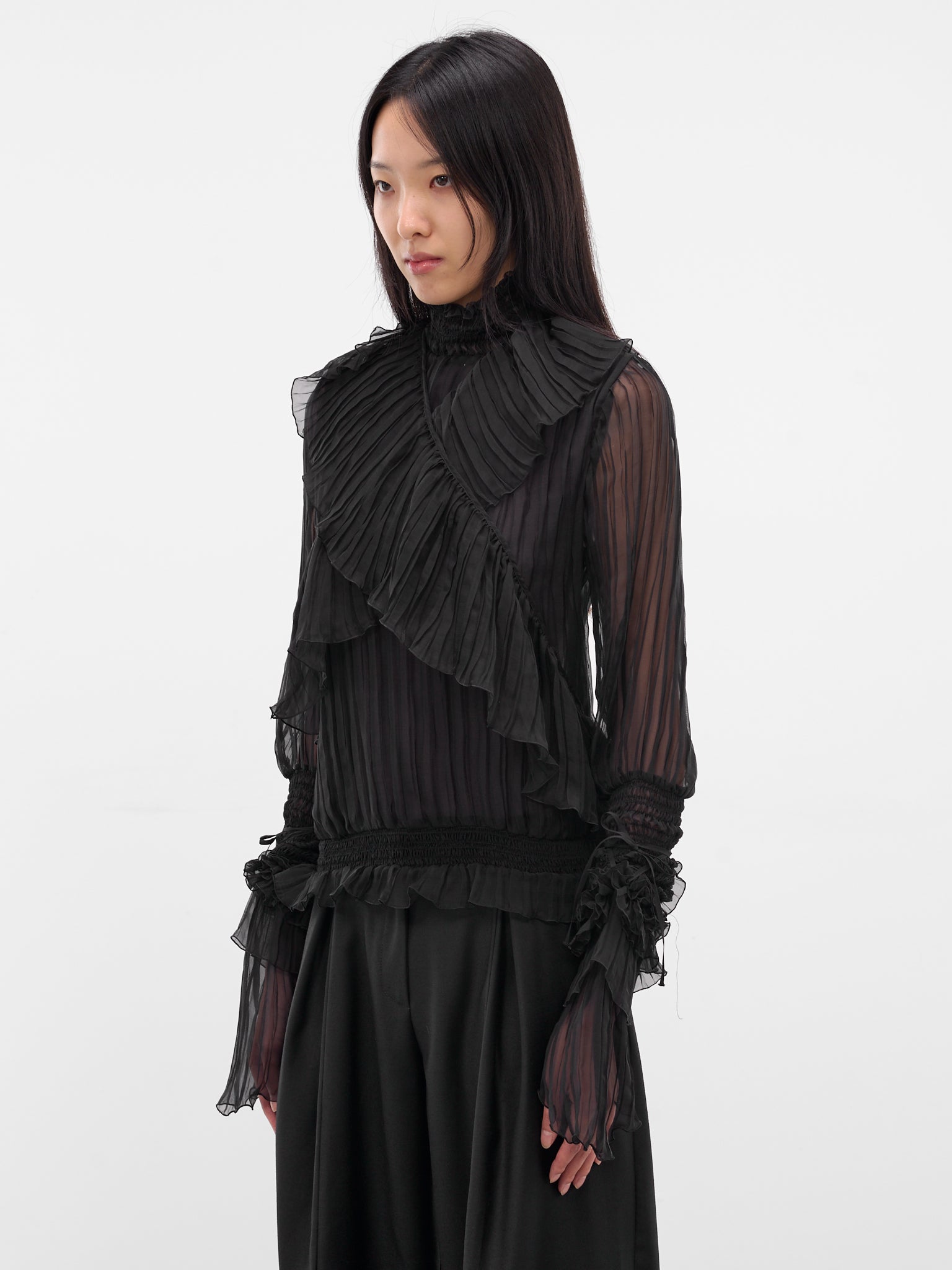 Black Silk Chiffon Layered Top (4C198A-N0990-BLACK)