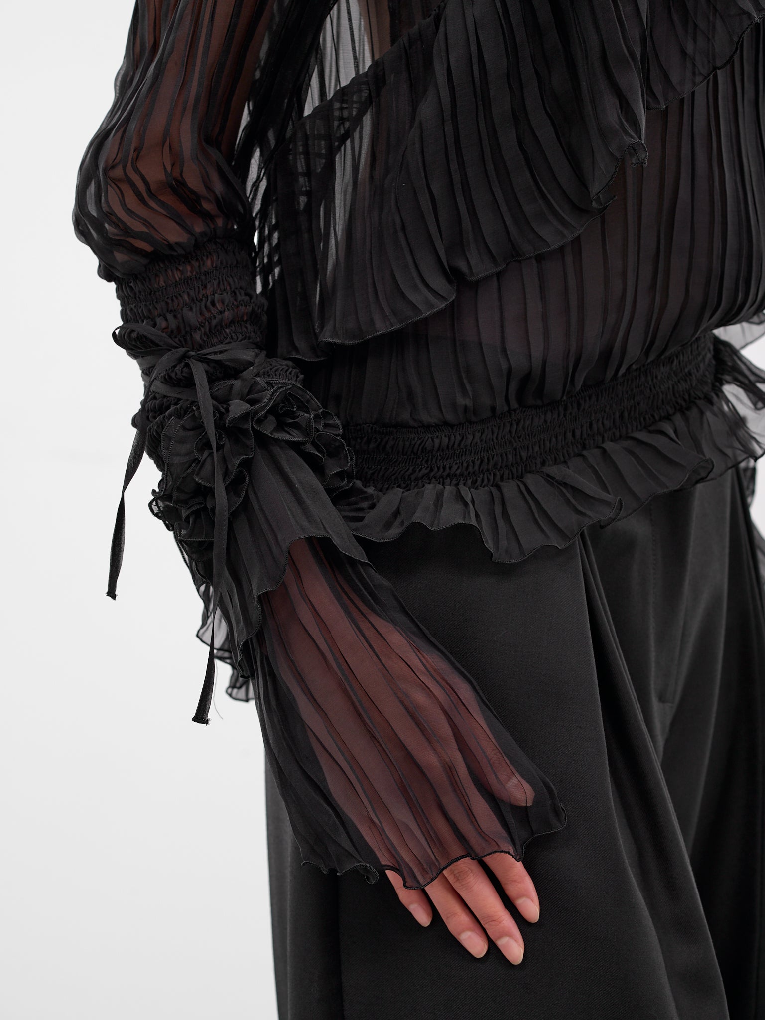 Black Silk Chiffon Layered Top (4C198A-N0990-BLACK)