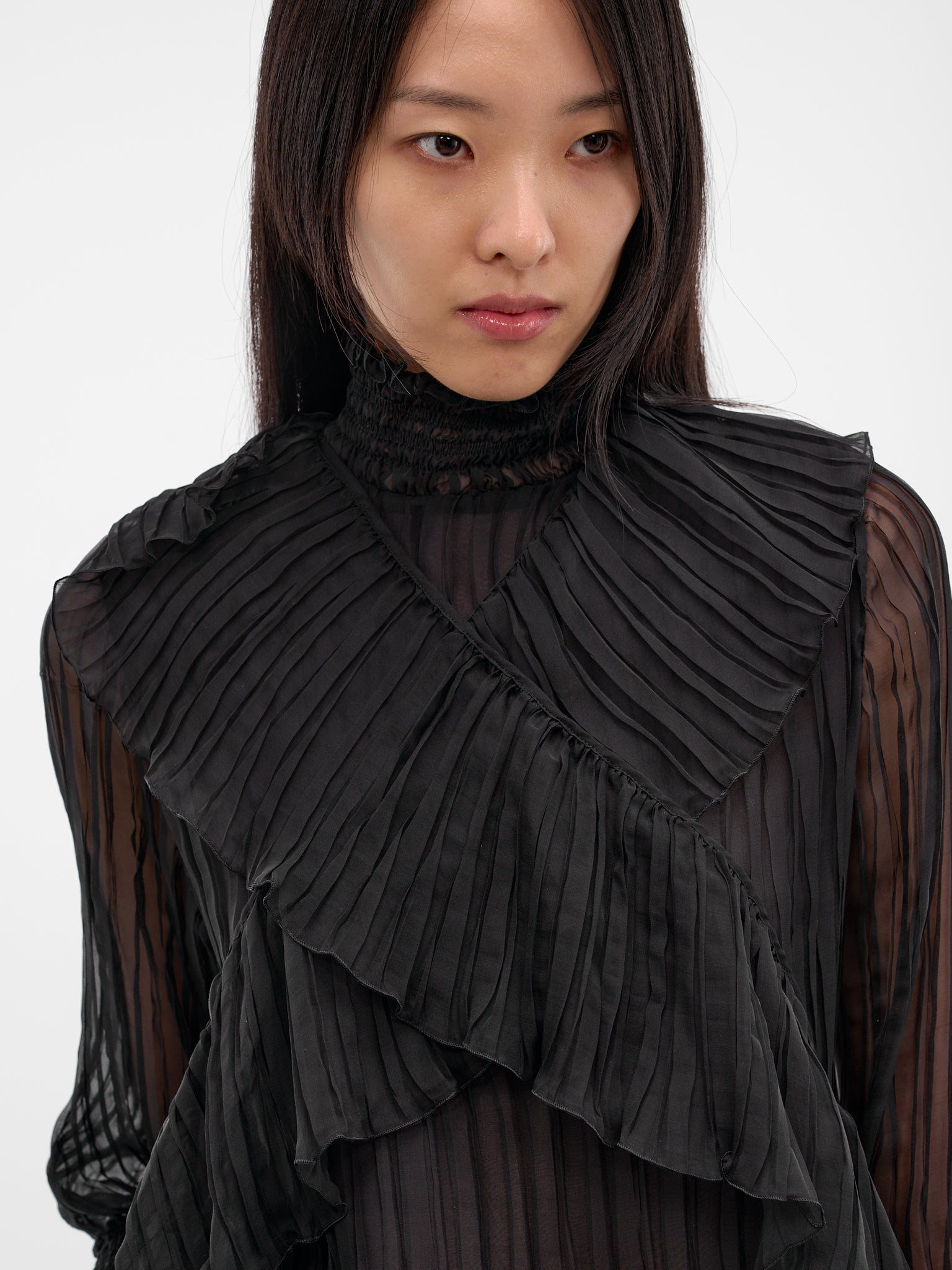 Black Silk Chiffon Layered Top (4C198A-N0990-BLACK)