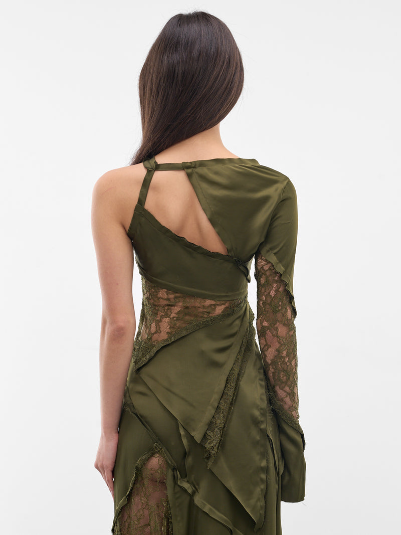 Asymmetric Satin-Lace Paneled Top (4C229A-N0519-BRONZE-GREEN)