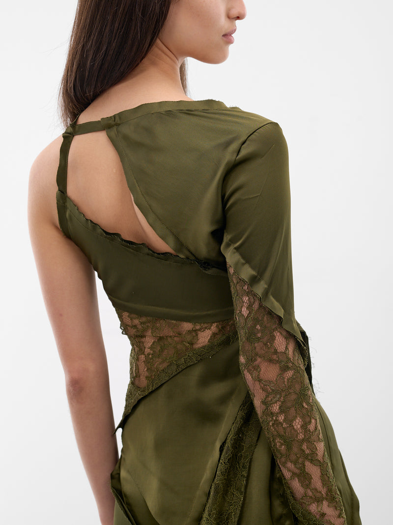 Asymmetric Satin-Lace Paneled Top (4C229A-N0519-BRONZE-GREEN)