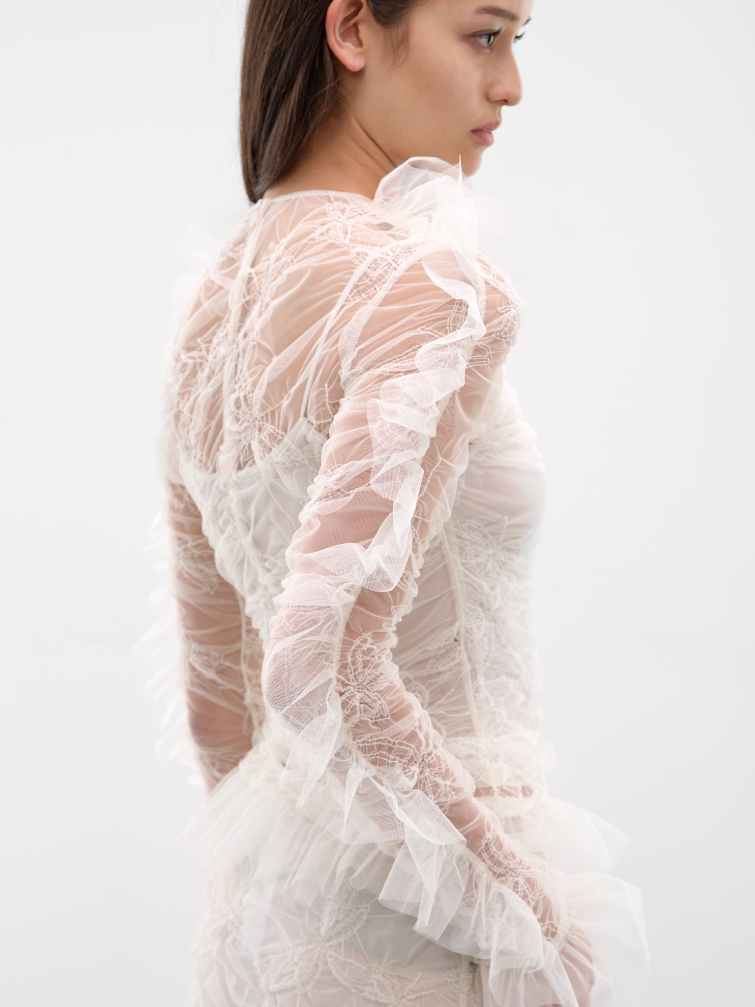 Butterfly Embroidered Sheer Ruffle Top (4C233A-N0108-BUTTER)