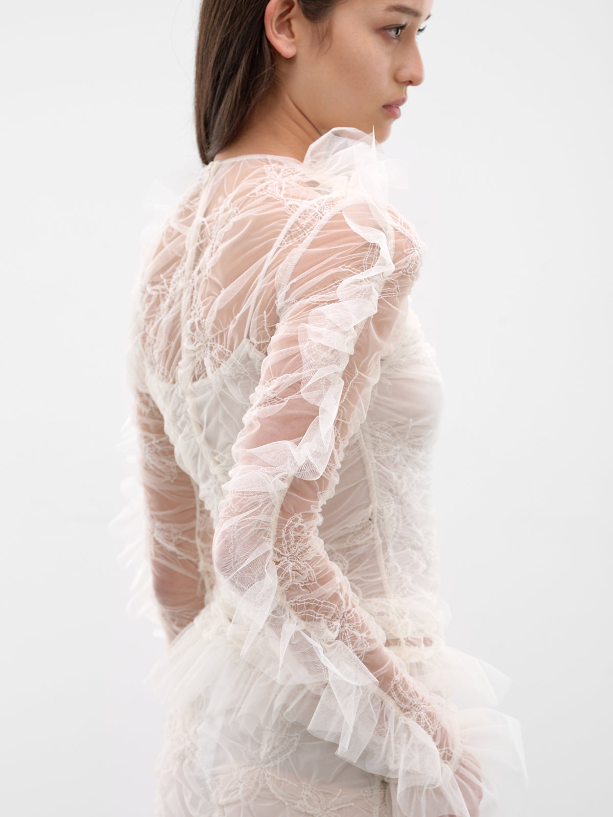 Butterfly Embroidered Sheer Ruffle Top (4C233A-N0108-BUTTER)