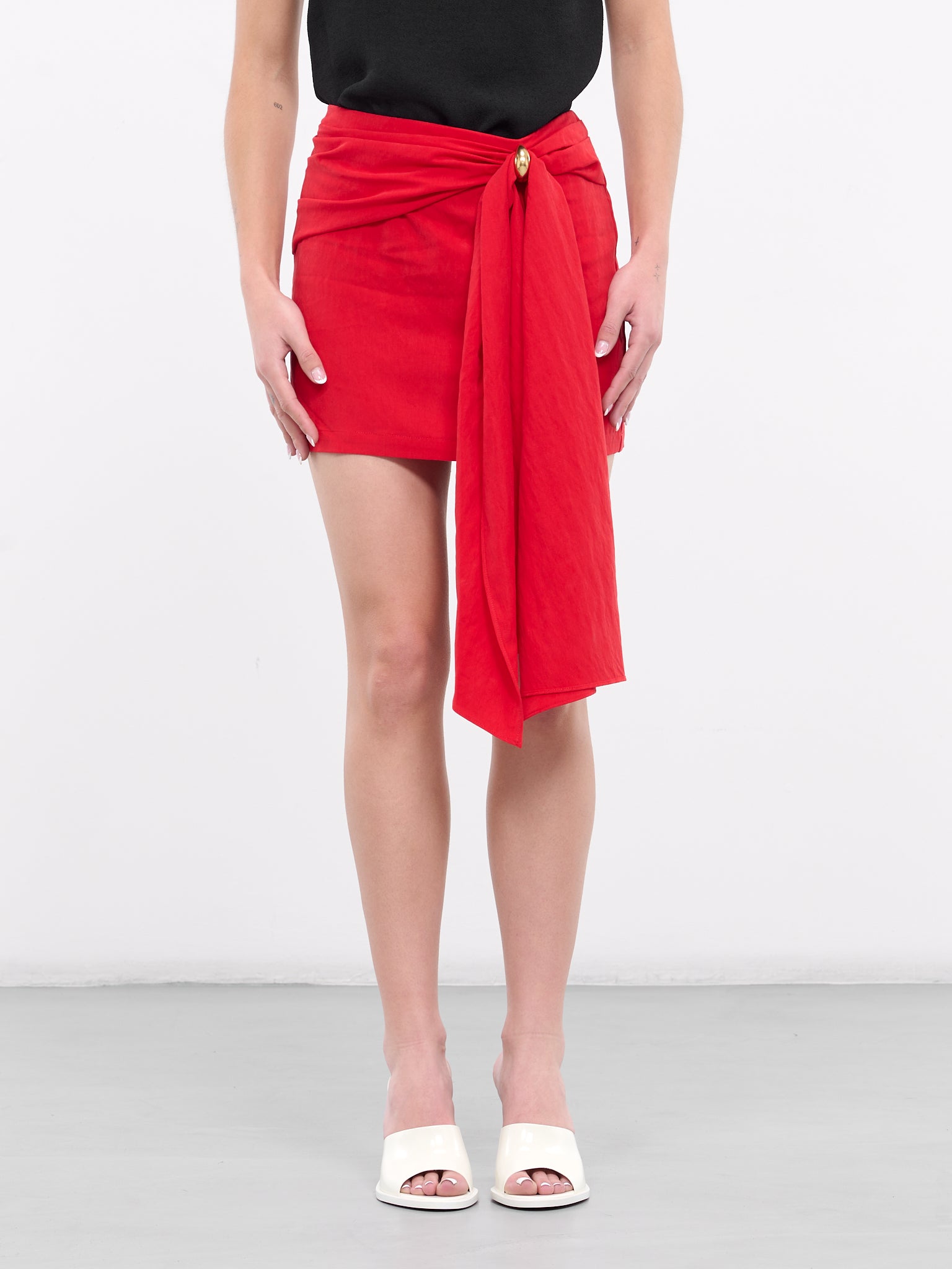 Draped Sash Mini Skirt (4G025A-N0313-LIPSTRICK-RED)