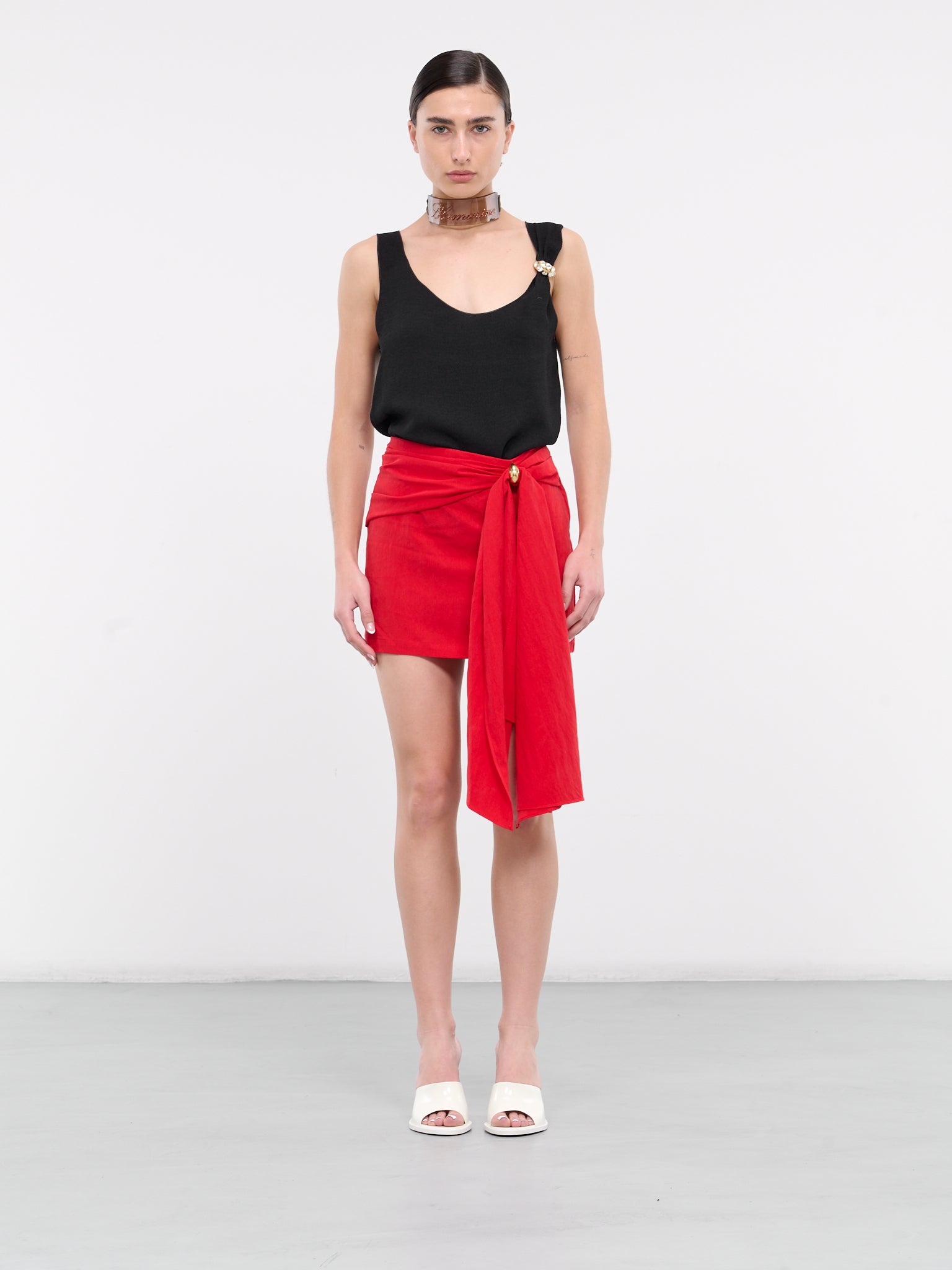 Draped Sash Mini Skirt (4G025A-N0313-LIPSTRICK-RED)