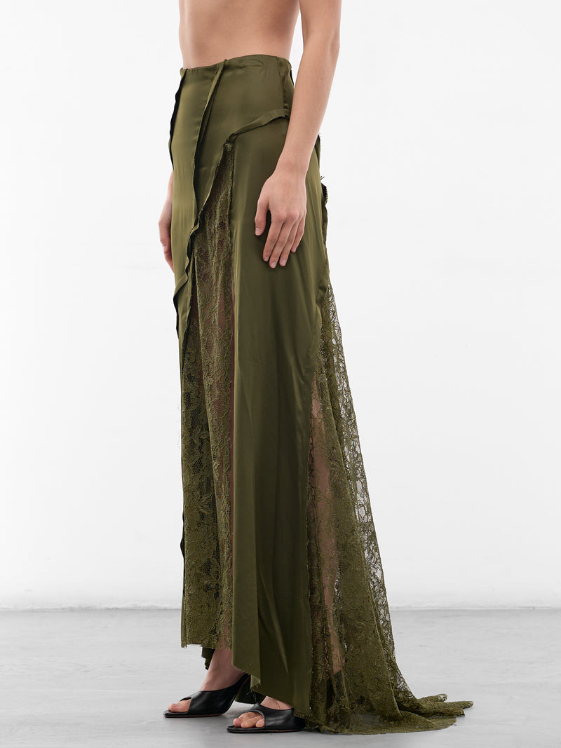 Asymmetric Satin-Lace Paneled Skirt (4G106A-N0519-BRONZE-GREEN)