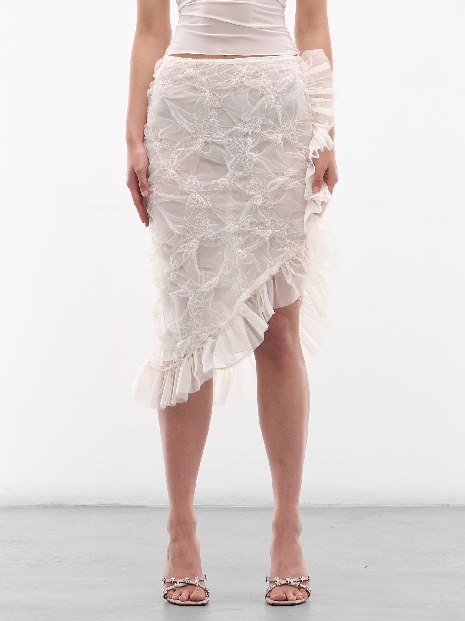 Butterfly Embroidered Sheer Ruffle Skirt (4G118A-N0108-BUTTER)