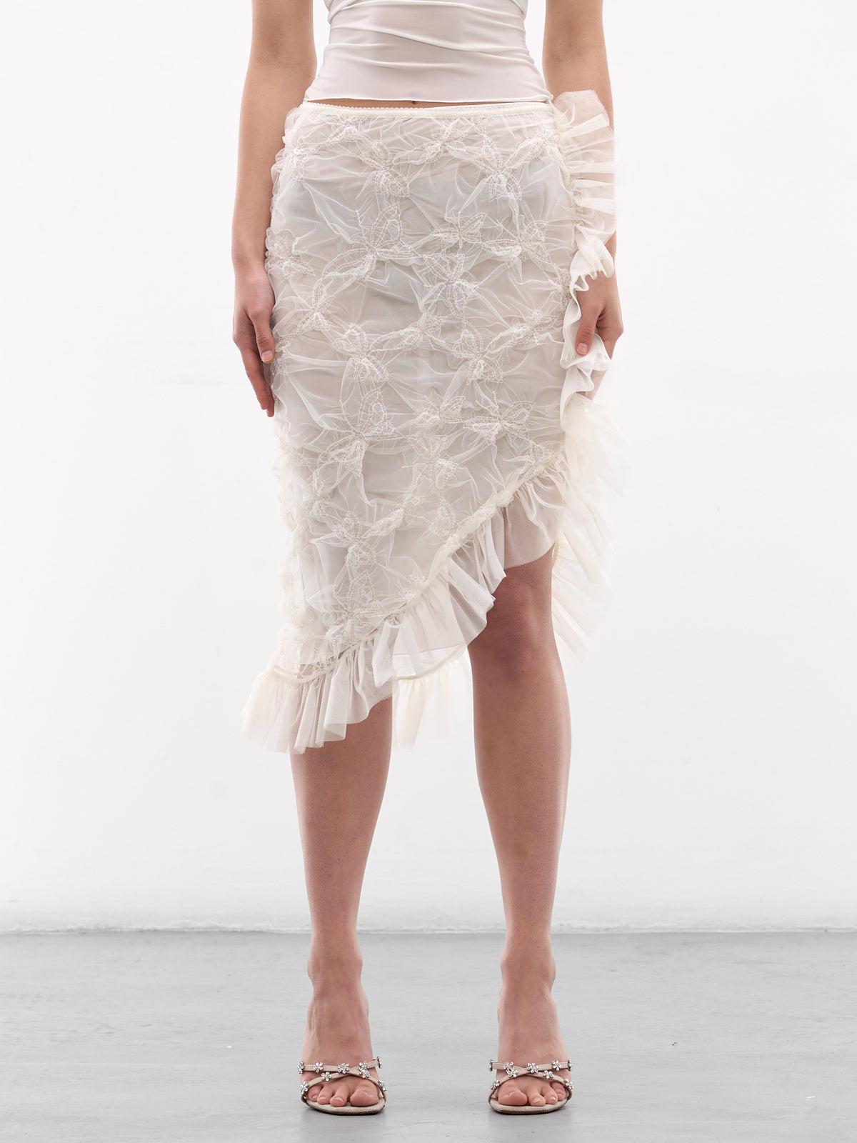 Butterfly Embroidered Sheer Ruffle Skirt (4G118A-N0108-BUTTER)