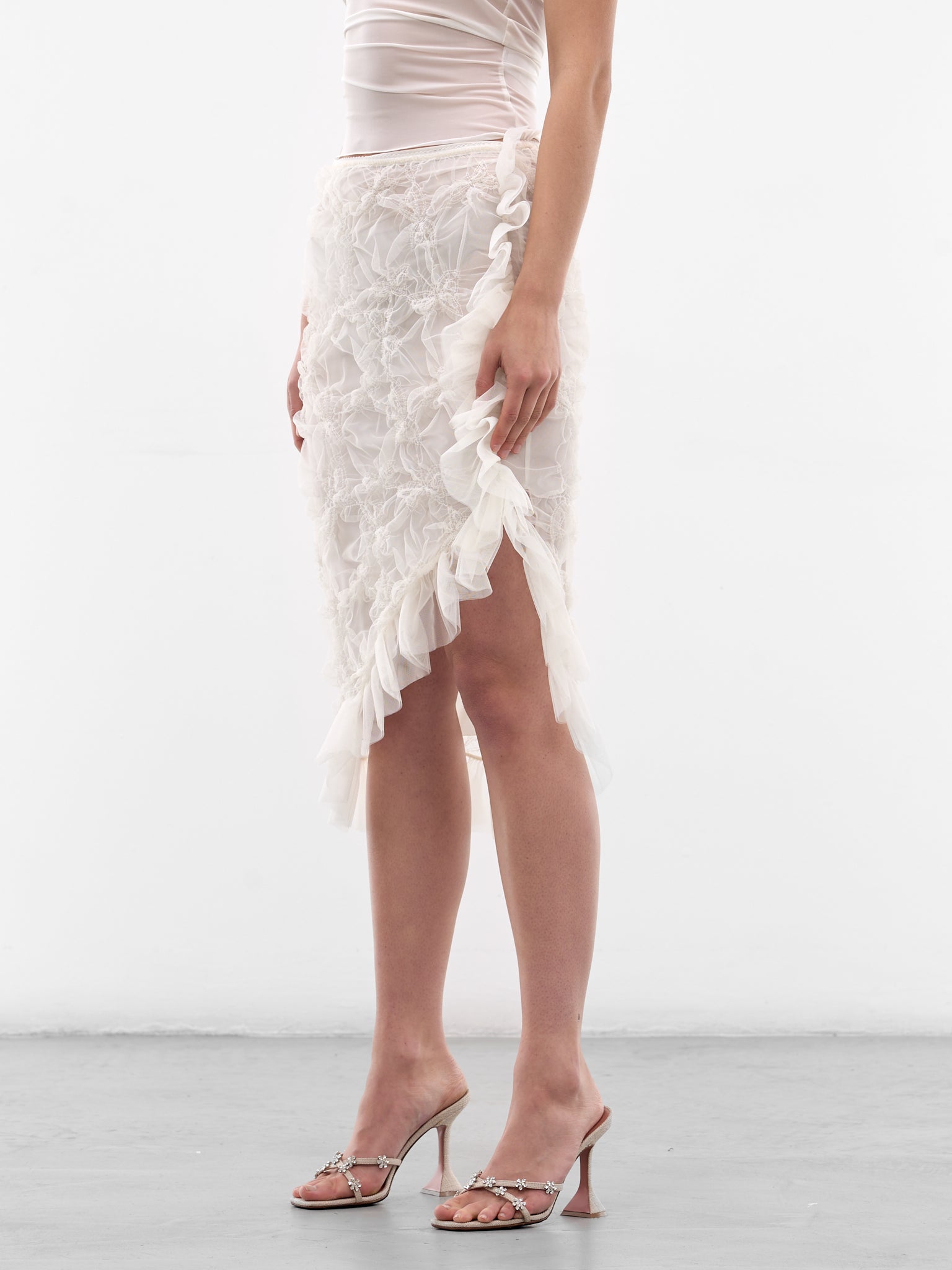 Butterfly Embroidered Sheer Ruffle Skirt (4G118A-N0108-BUTTER)