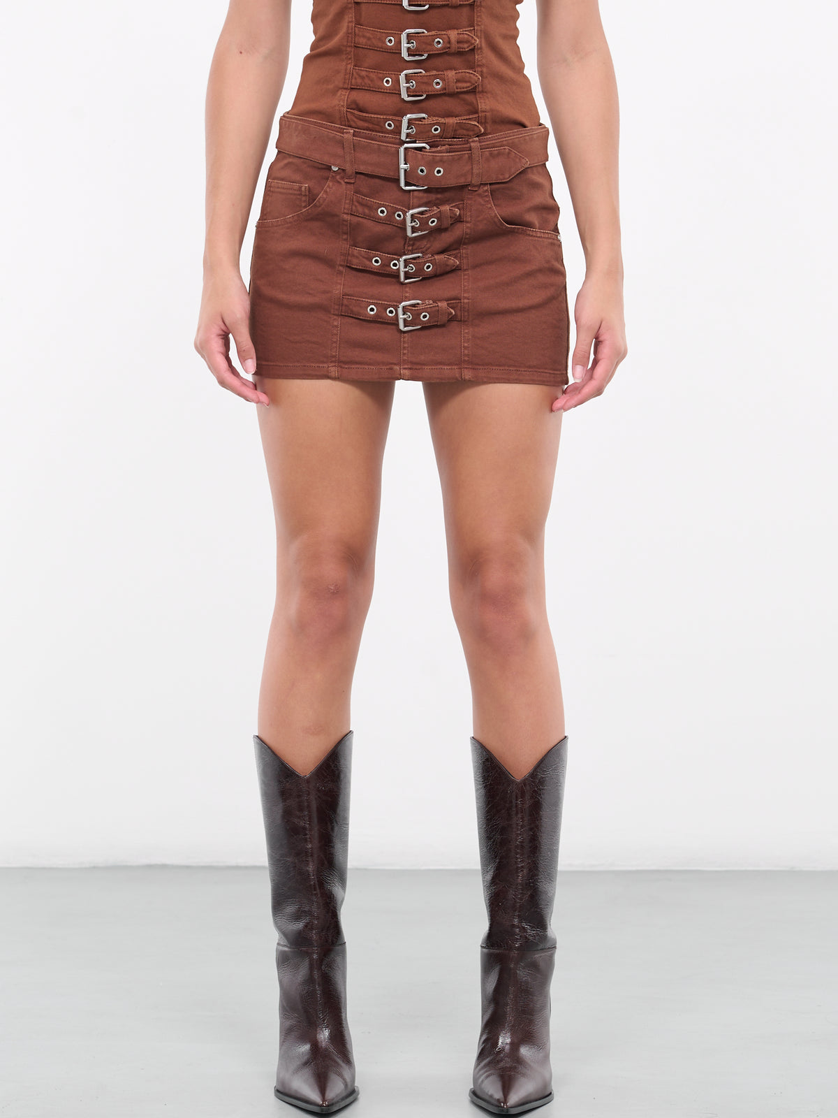 Jean Buckle Mini Skirt (4J051A-N0557-CAMOSCIO)
